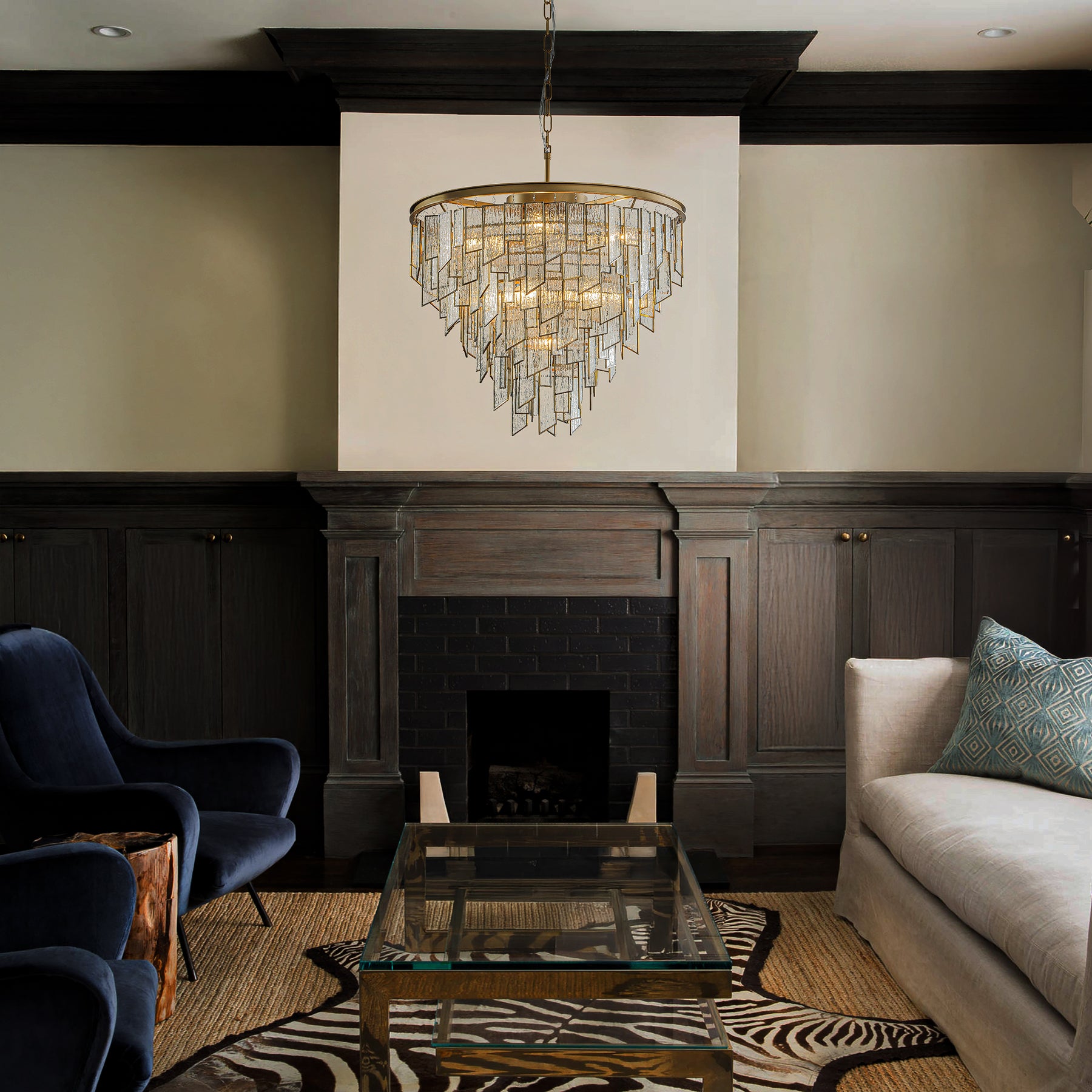 9-Light Luxury Water Ripple Glass Chandelier Pendant Light Modern Brass Frame Lighting Fixture for Dining Room Living Room and Kitchen Island