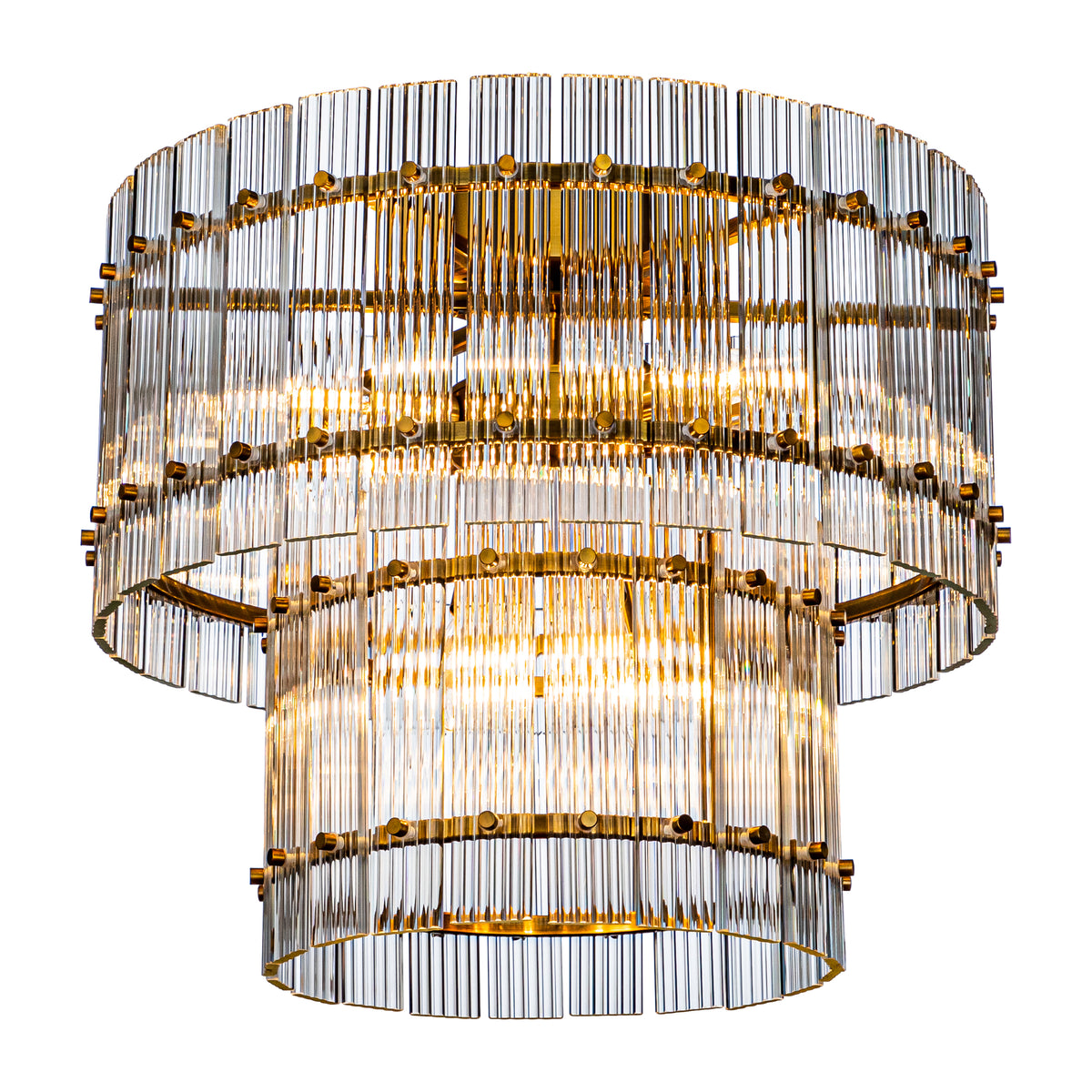 Modern Antique Gold Two-Tiered Glass Flush Mount Lighting