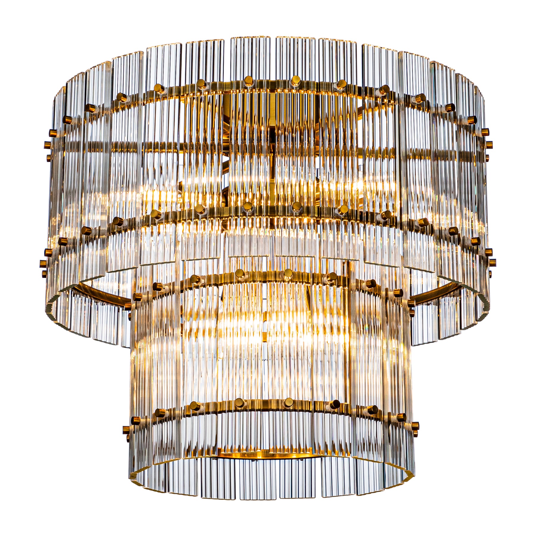 Modern Antique Gold Two-Tiered Glass Flush Mount Lighting