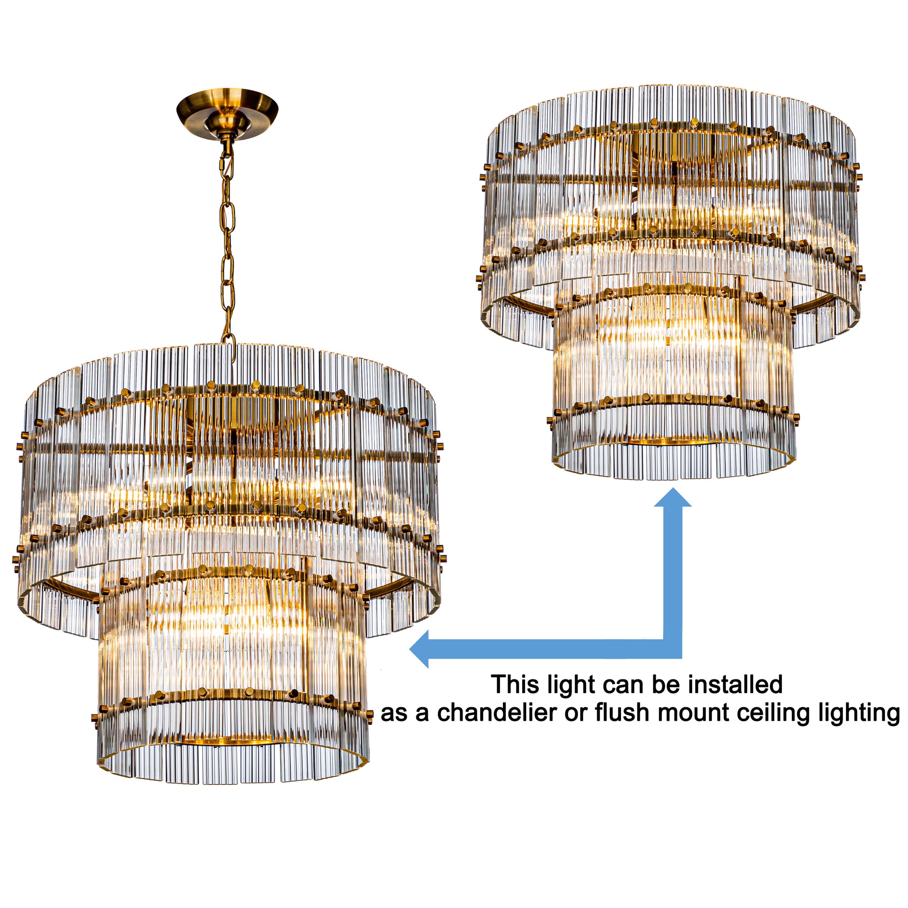 Modern Antique Gold Two-Tiered Glass Flush Mount Lighting