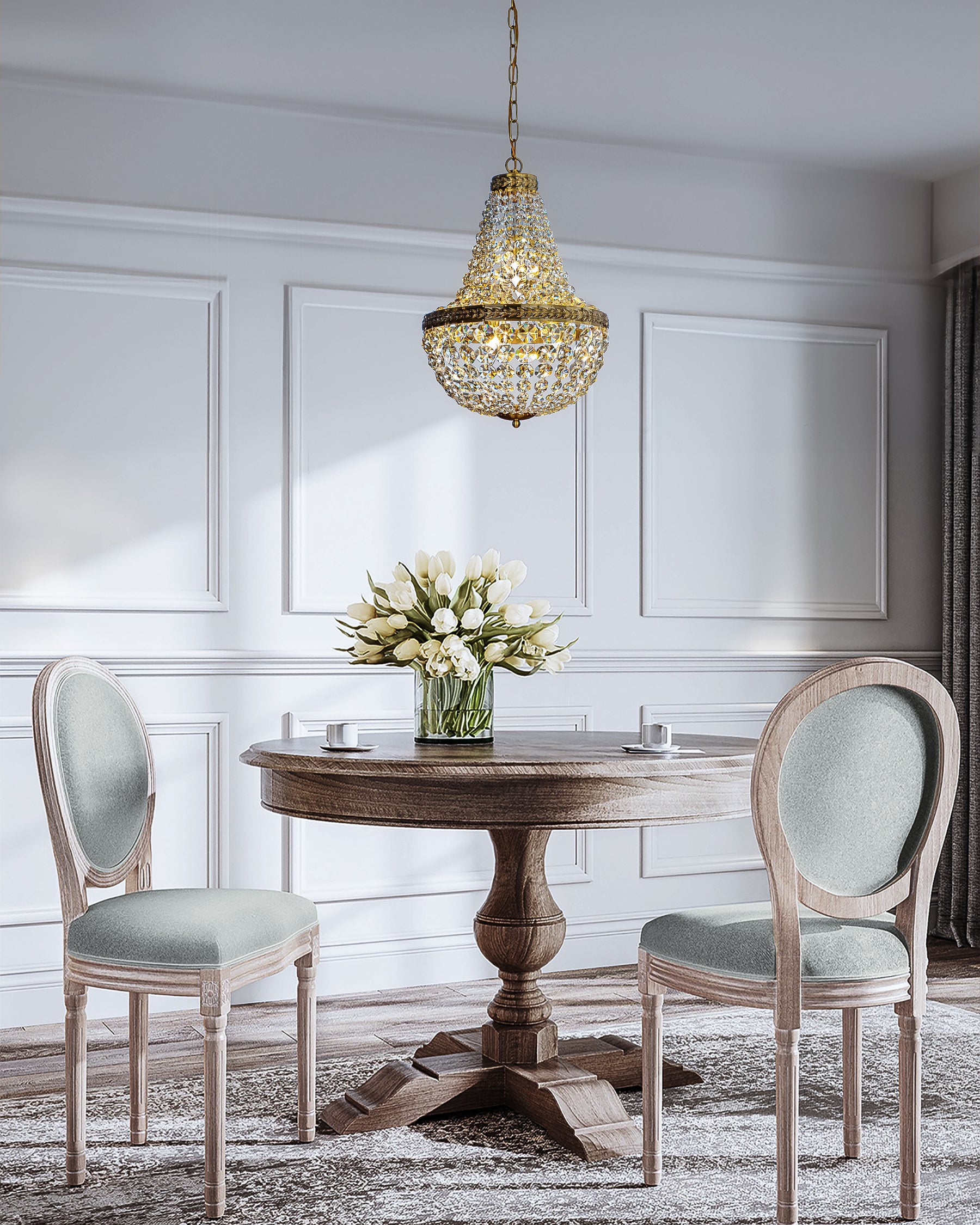 4-Light Vintage And Glam Crystal Empire Chandelier in Antique Gold