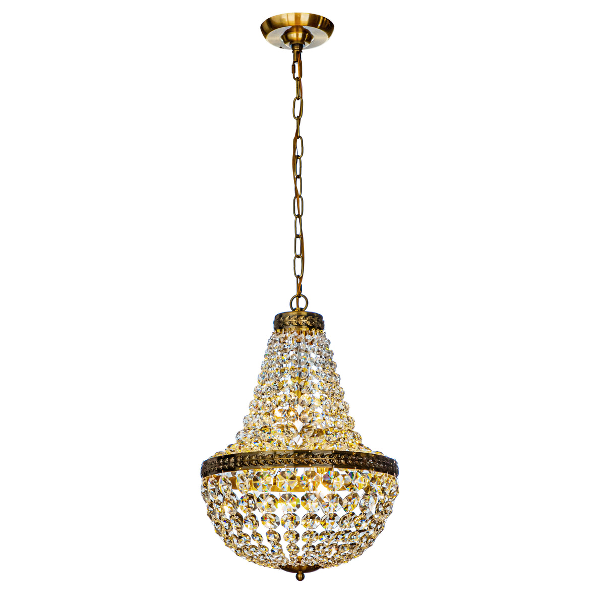 4-Light Vintage Crystal Basket Chandelier French Country Decor in Antique Gold