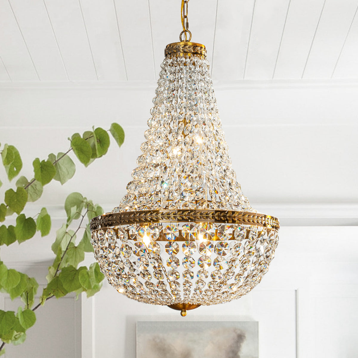 OPEN BOX-4-Light W 18 in. Vintage And Glam Crystal Basket Chandelier in Antique Gold