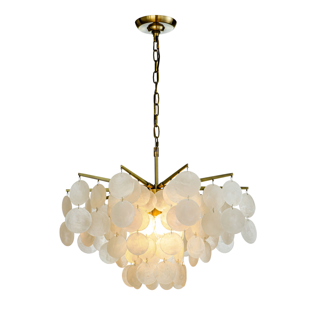 4-Light 22" Cone Shape 4-Tier Coastal Capiz Shells Chandelier With Antique Gold Metal