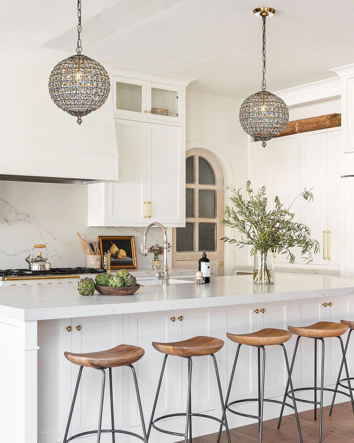 Retro Antique Gold Crystal Globe Pendant Chandelier