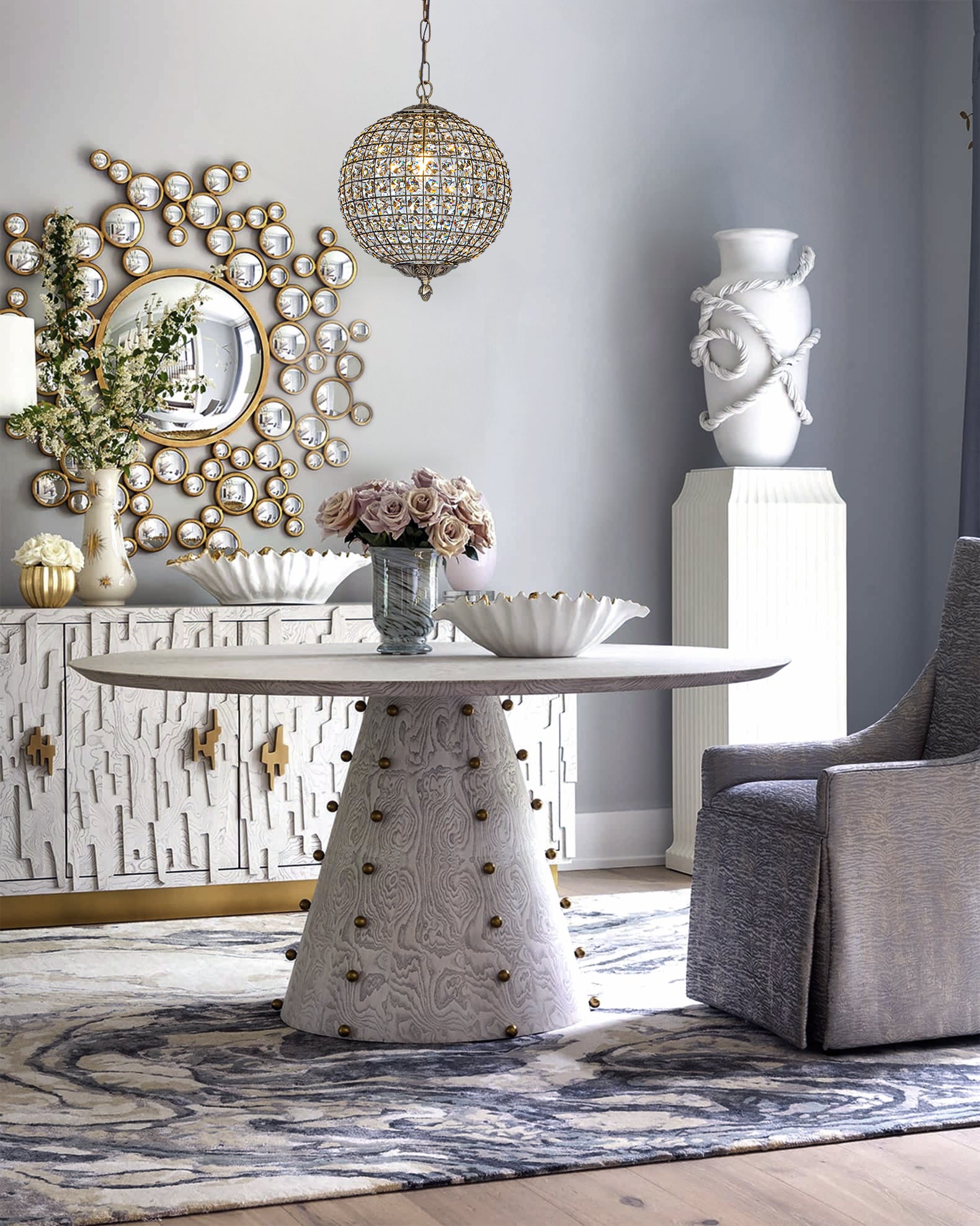 Retro Antique Gold Crystal Globe Pendant Chandelier