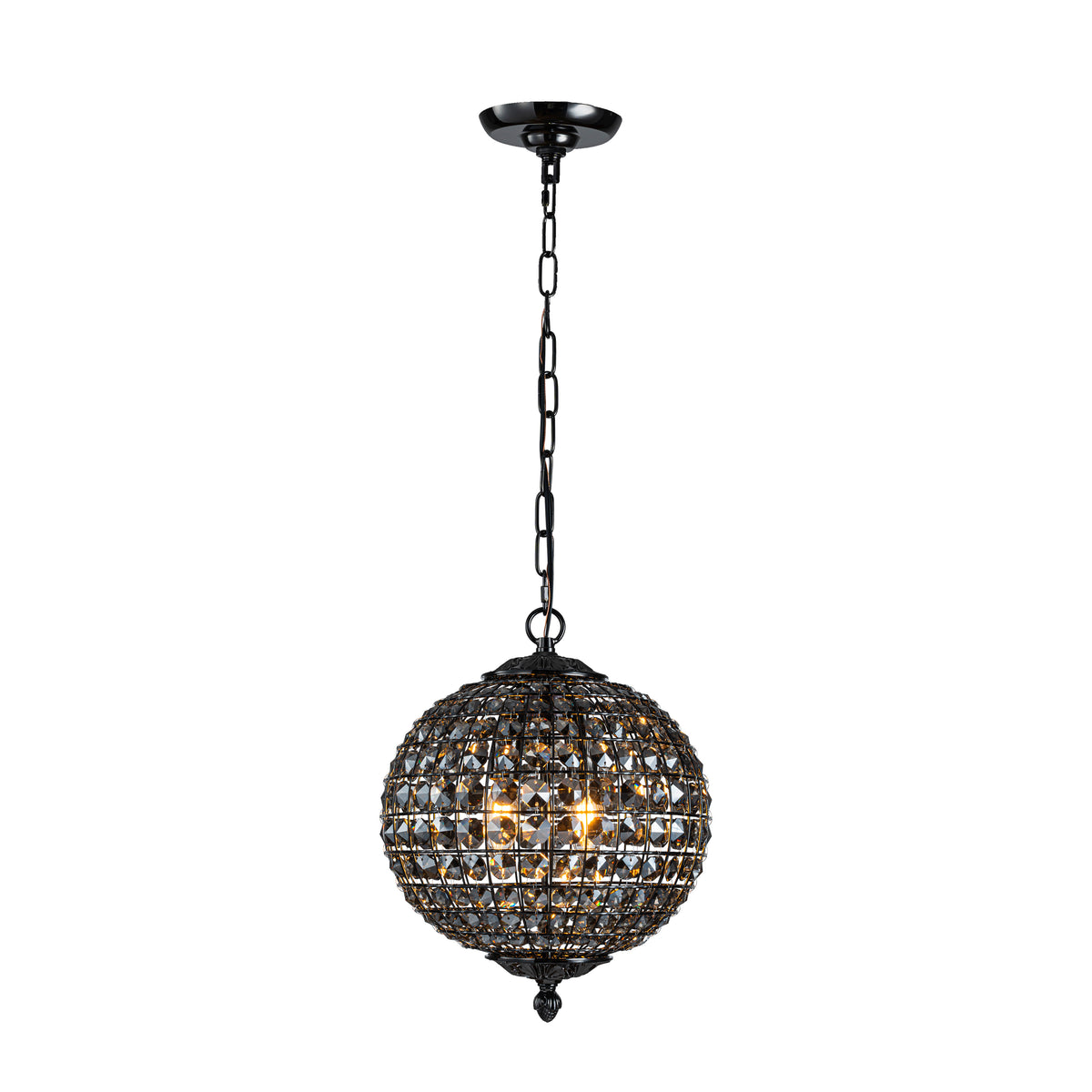Modern Glam 2-Light Smoke Crystal Black Globe Chandelier Pendant Light with Adjustable Chain for Dining Room and Entryway