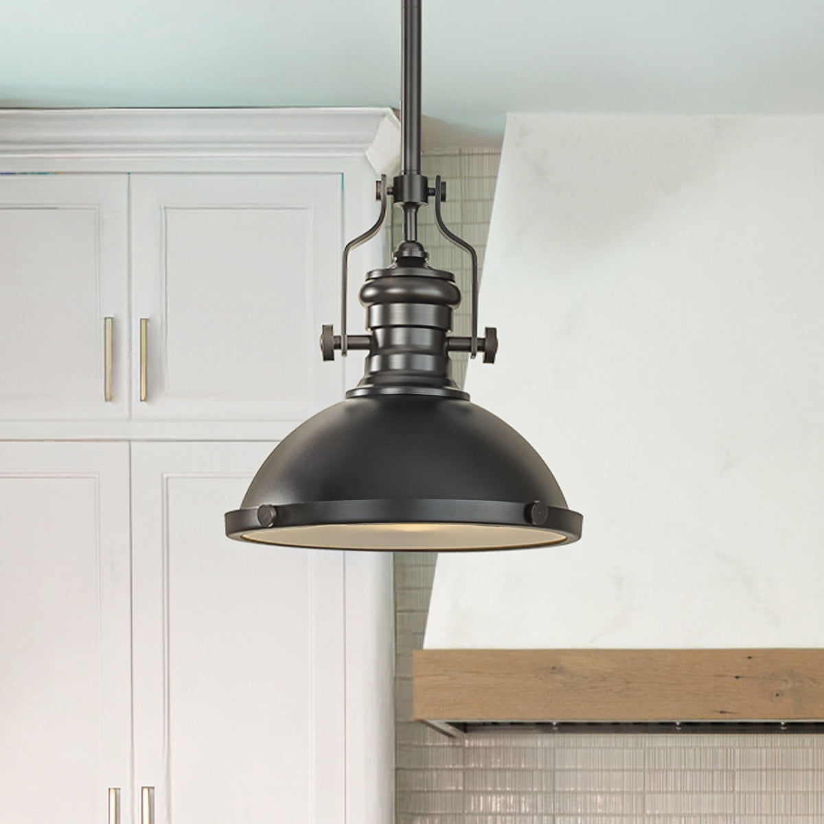 1-Light 13" Modern Industrial Matte Black Single Dome Pendant Light for Kitchen Island