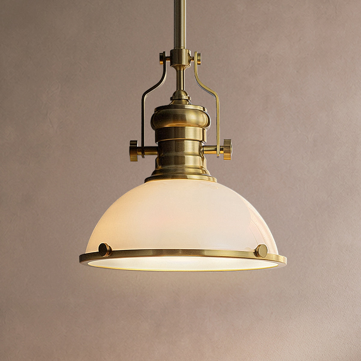 10" Modern Industrial Iron 1 -Light Warm Brass Gold/White French country/cottage Metal Dome Medium Hanging Kitchen Island Light
