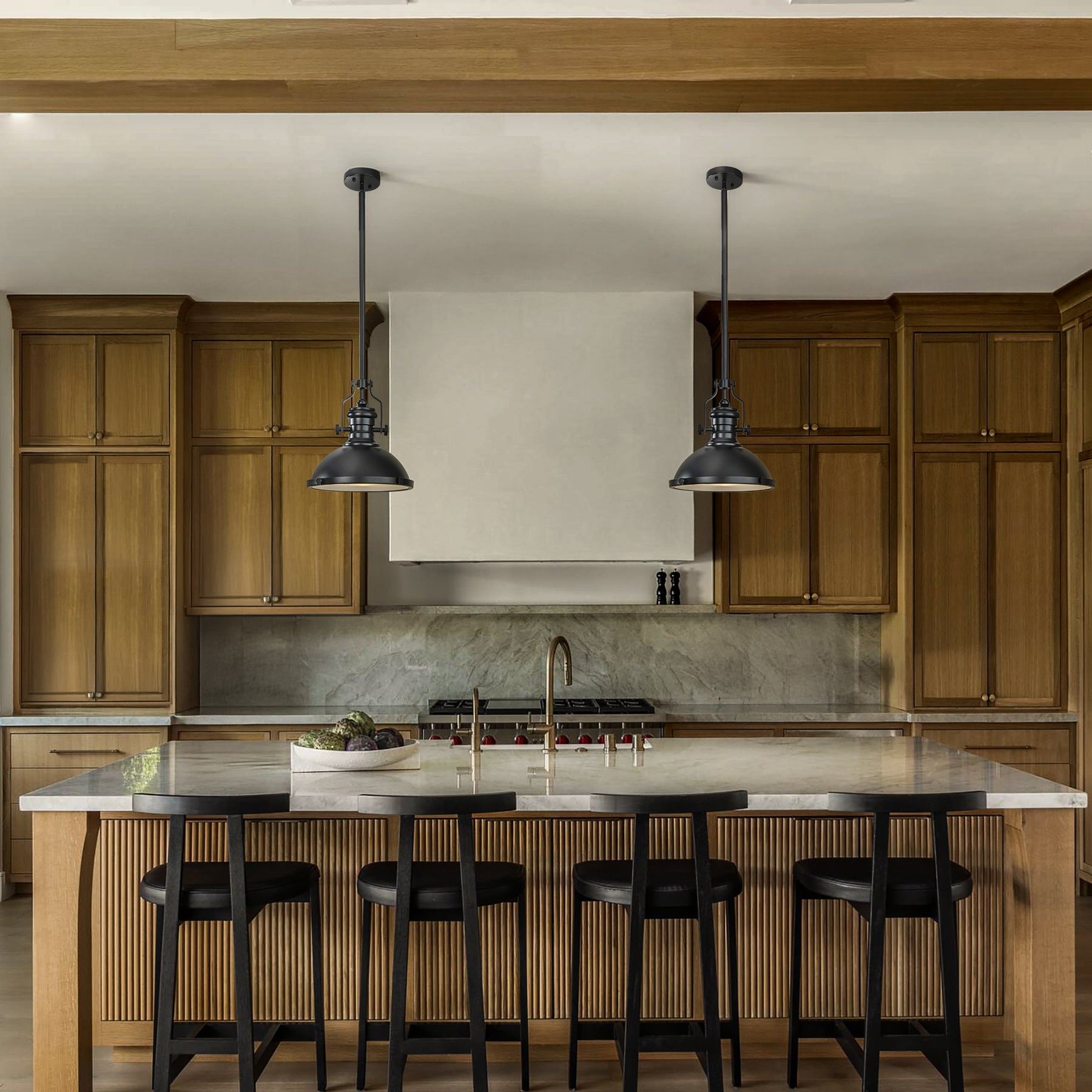 1-Light 13" Modern Industrial Matte Black Single Dome Pendant Light for Kitchen Island