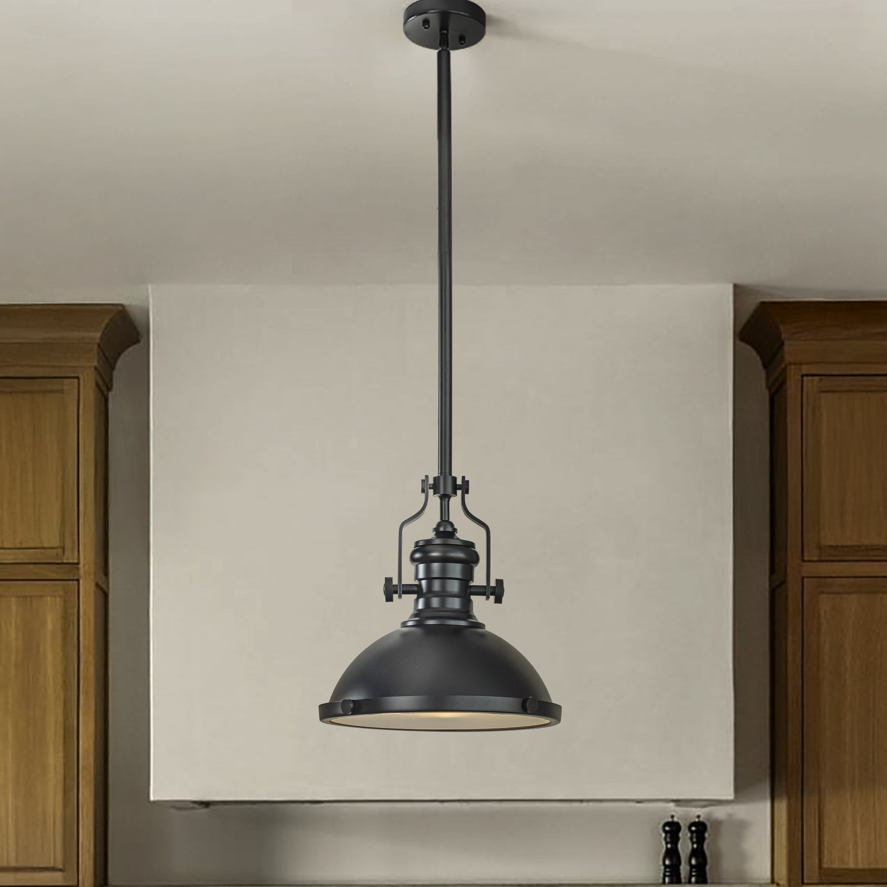 1-Light 13" Modern Industrial Matte Black Single Dome Pendant Light for Kitchen Island