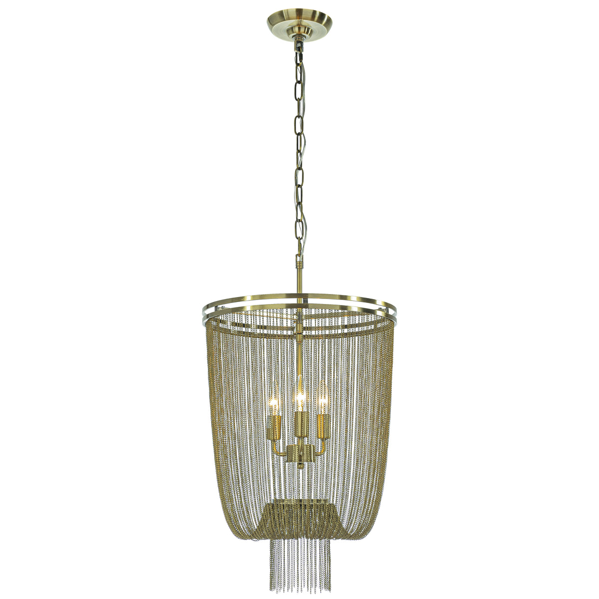 3-Light Vintage Empire Metal Chain Tassel Chandelier