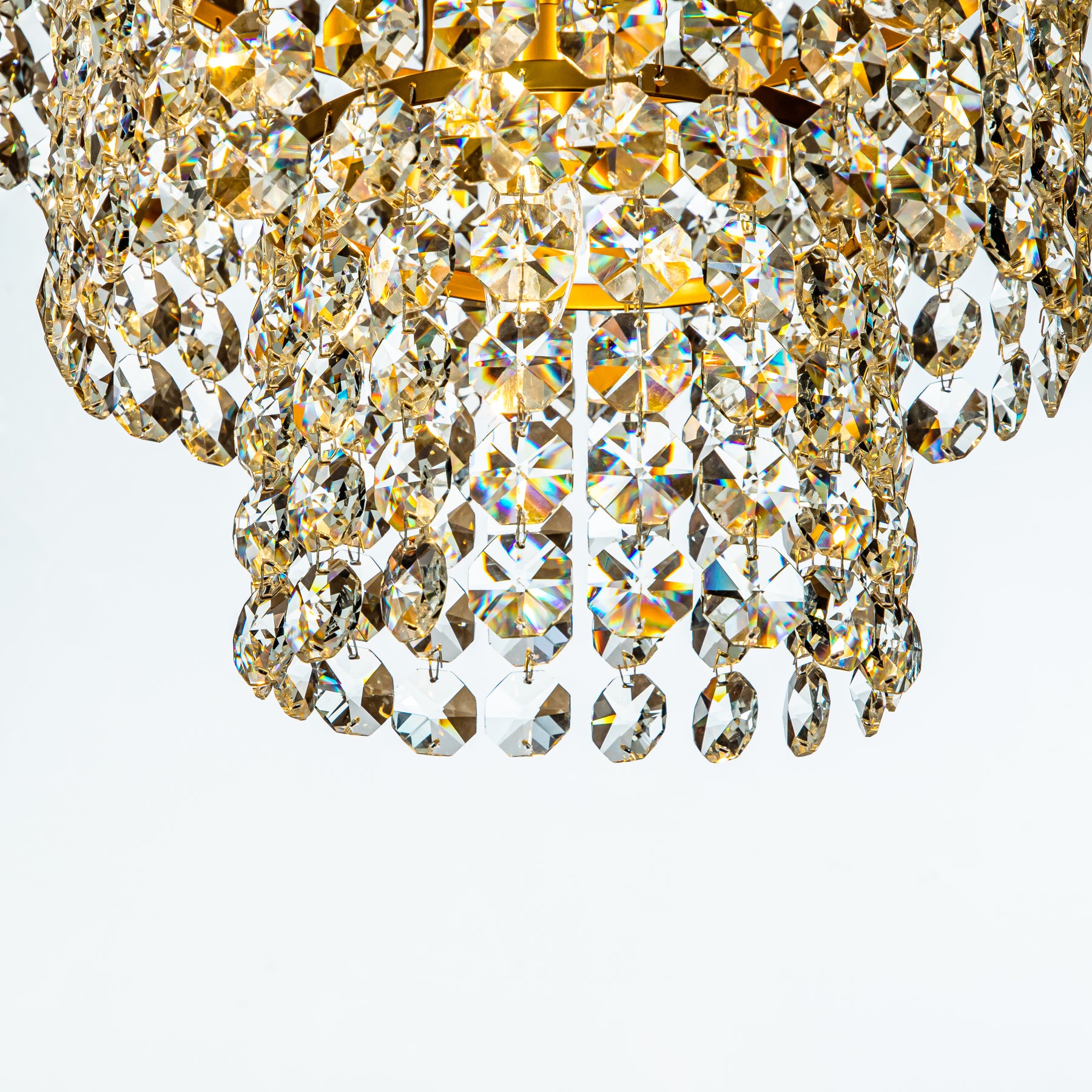 Open Box 5-Light Antique Gold Cone Shape Tiered Chandelier With Clear Crystals Beads