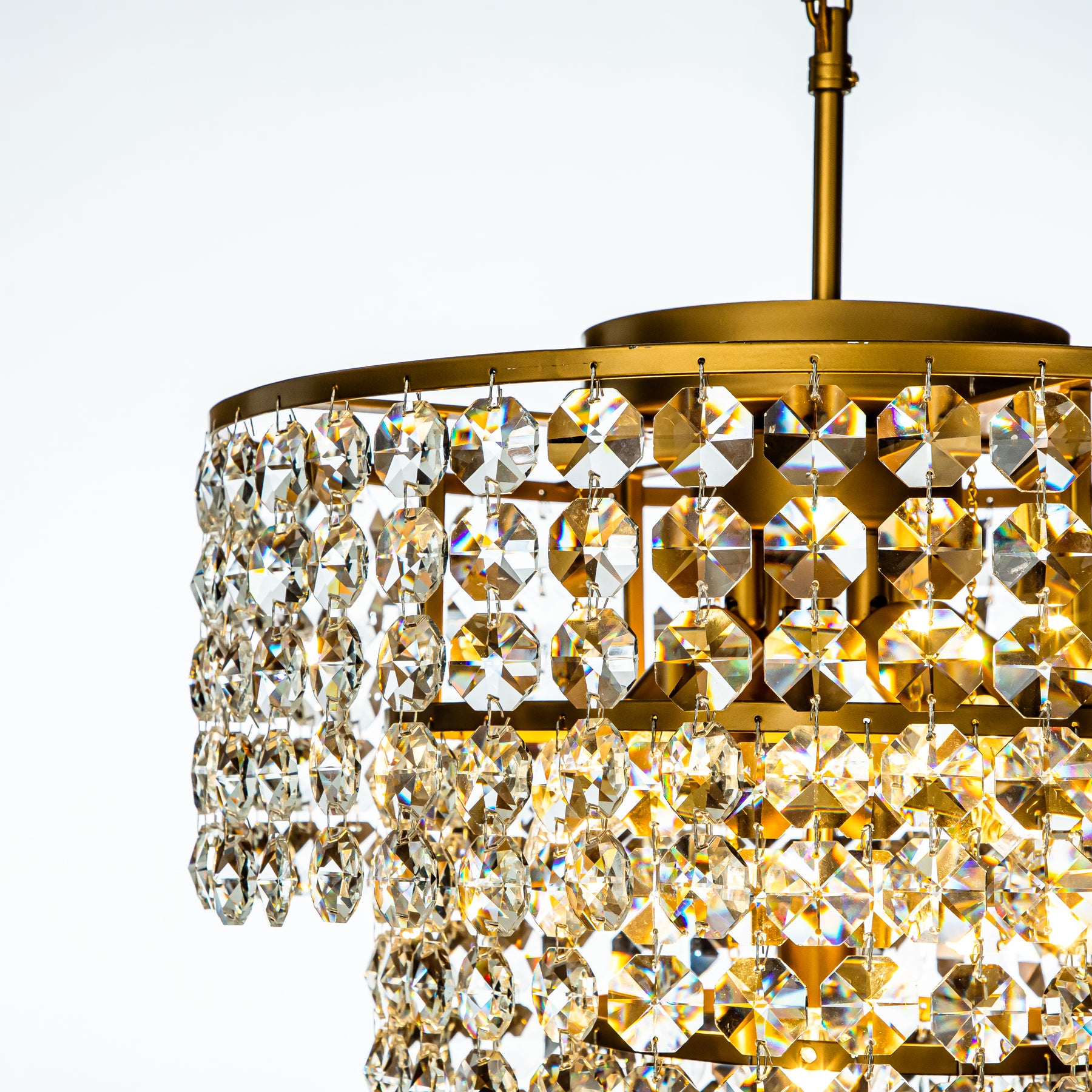 Open Box 5-Light Antique Gold Cone Shape Tiered Chandelier With Clear Crystals Beads