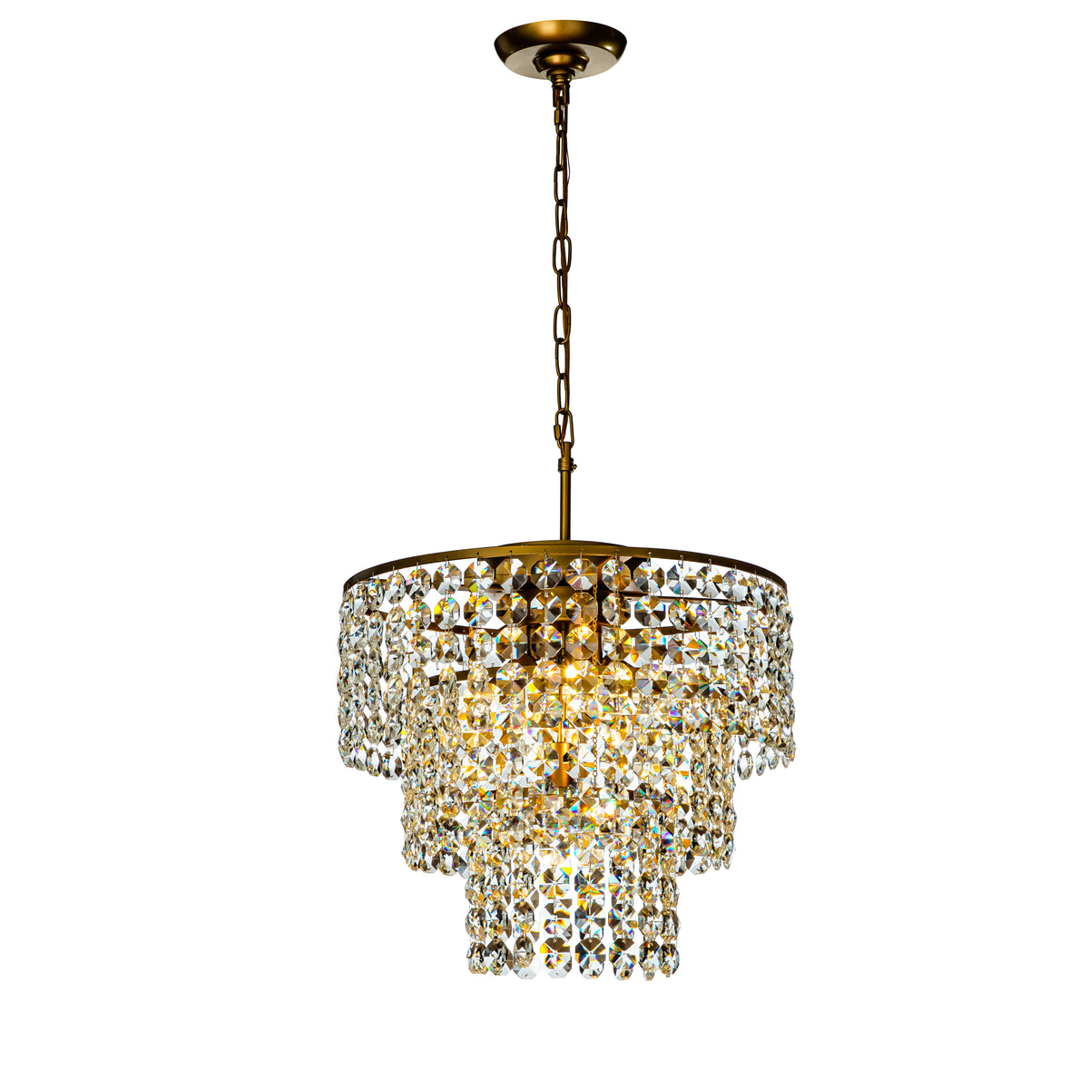 Open Box 5-Light Antique Gold Cone Shape Tiered Chandelier With Clear Crystals Beads