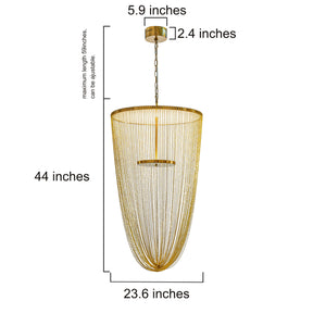 OPEN BOX-Contemporary Antique Gold Fringe LED Chandelier With Metal Chain Accents