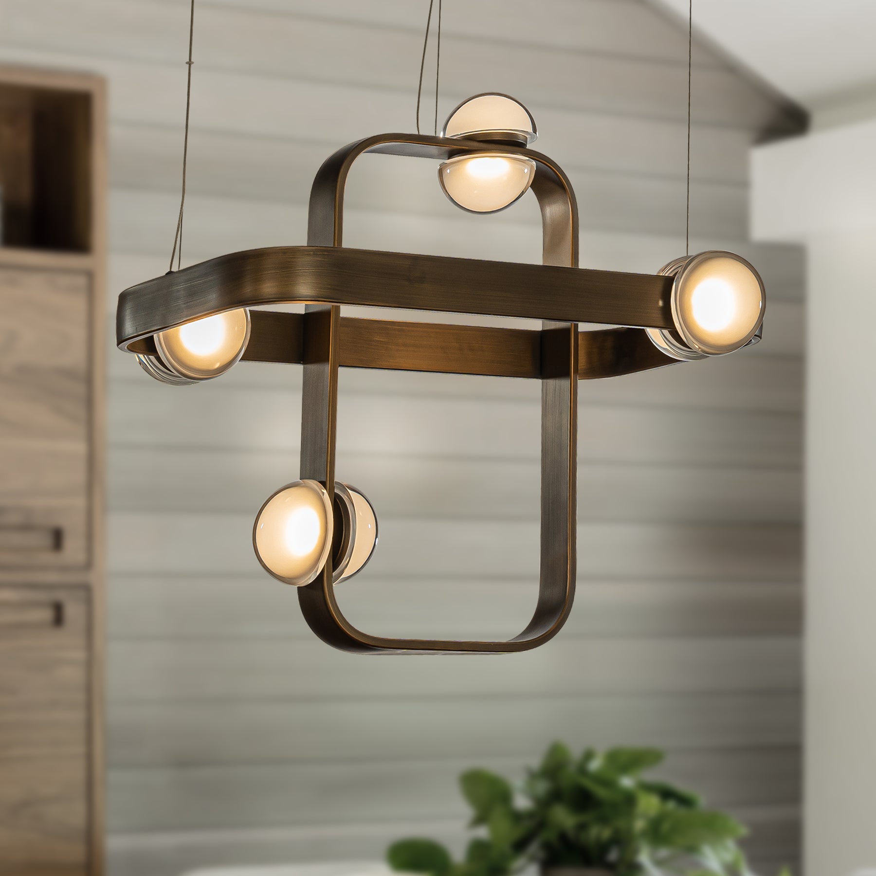 Modern Geometric LED Chandelier in Antique Copper