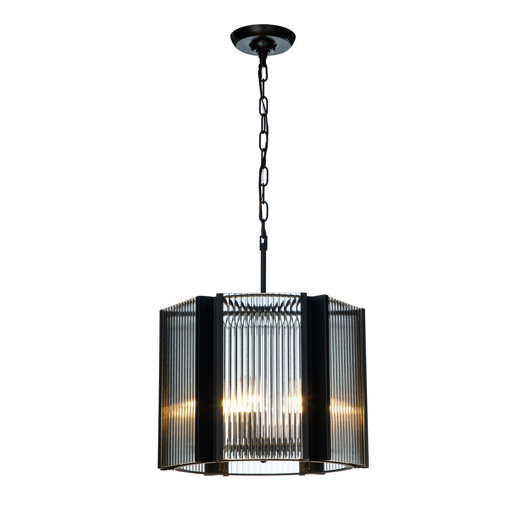 OPEN BOX- Lantern Drum Chandelier With Clear Fluted Glass Panels Shade