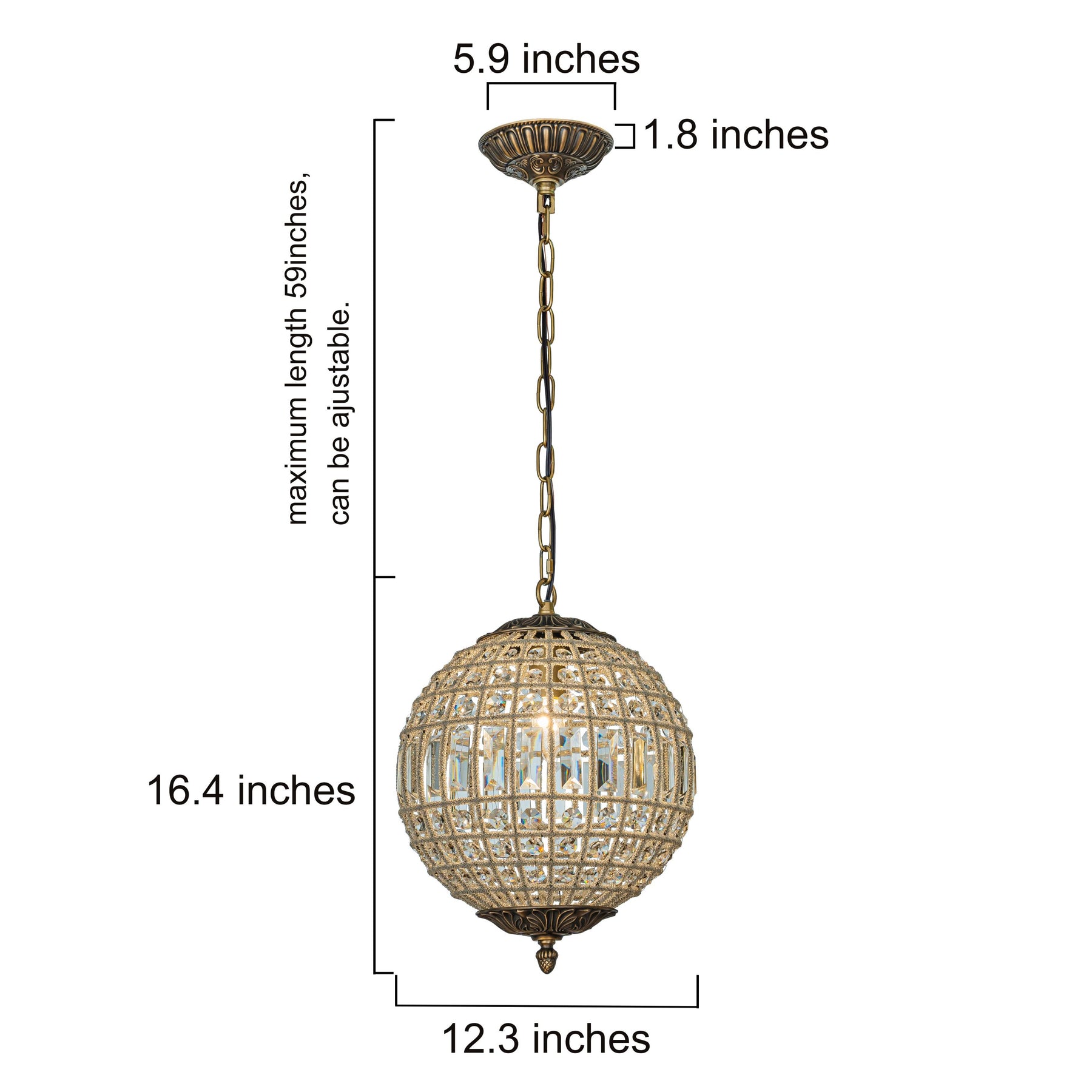 Open BOX-Vintage Antique Gold Crystal Globe Chandelier