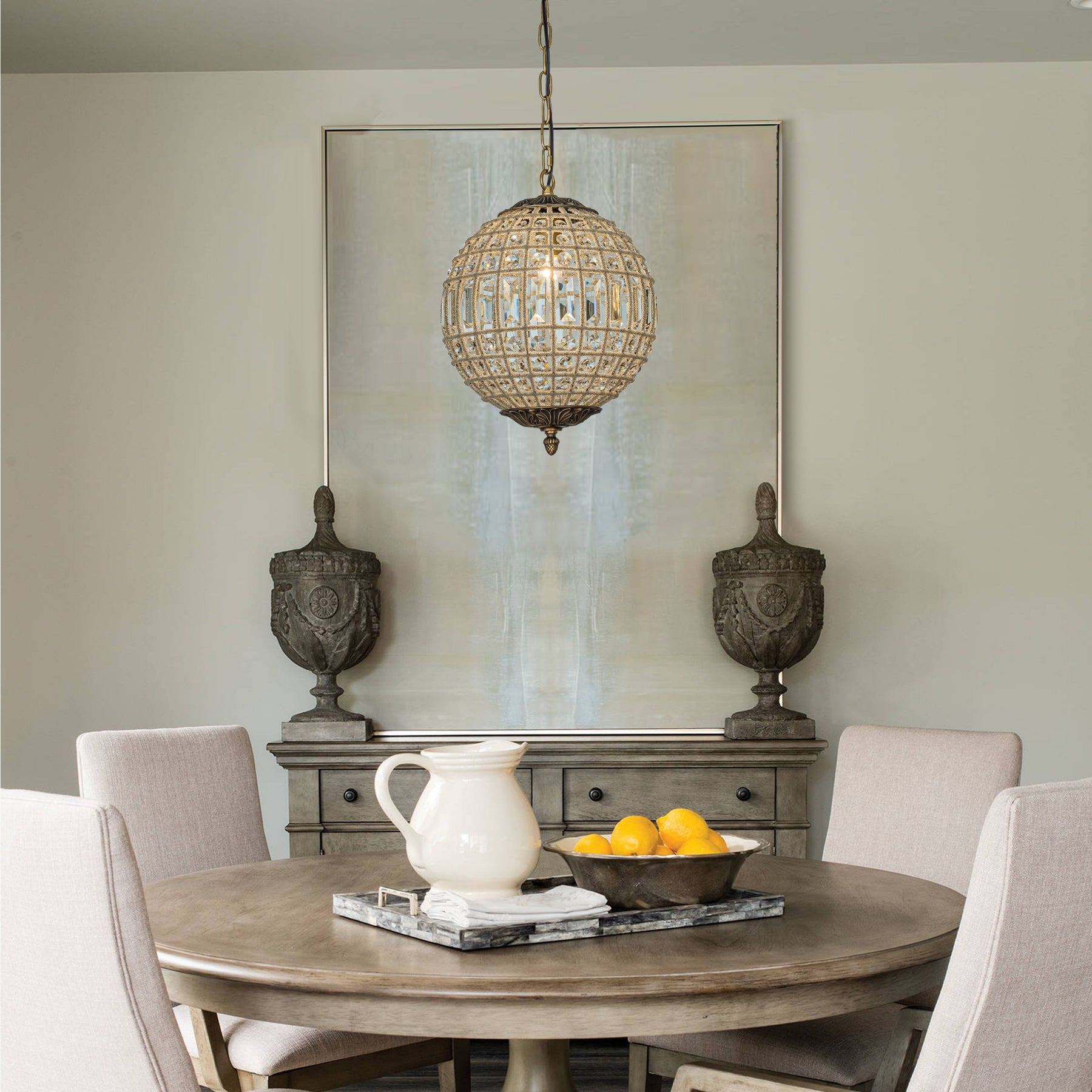 Open BOX-Vintage Antique Gold Crystal Globe Chandelier