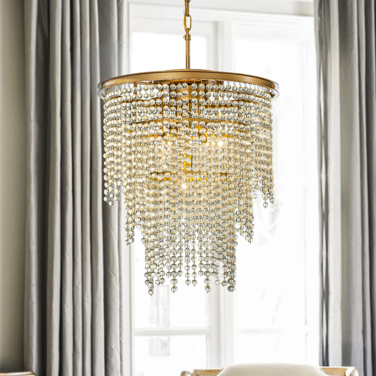 Open Box 5-Light 18" 3-Tier Glam And Elegant Soft Gold Tiered Glass Fringe Chandelier