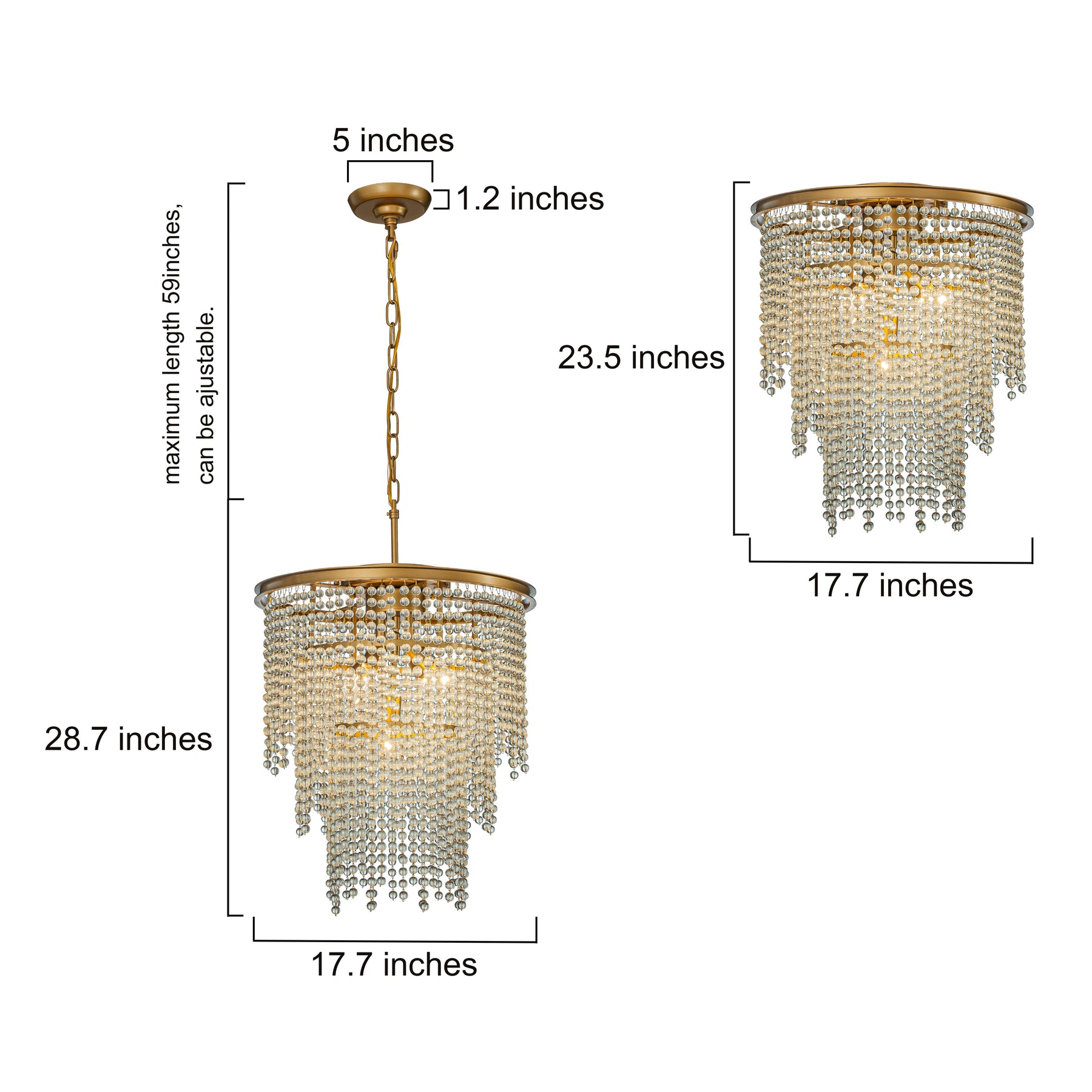 Open Box 5-Light 18" 3-Tier Glam And Elegant Soft Gold Tiered Glass Fringe Chandelier