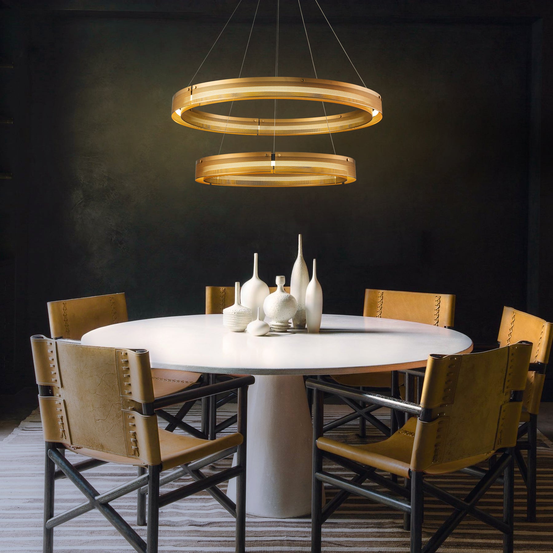 Open Box 2 Light 32'' Wide Round Antique Gold Modern Double Ring LED Chandelier For Living Room