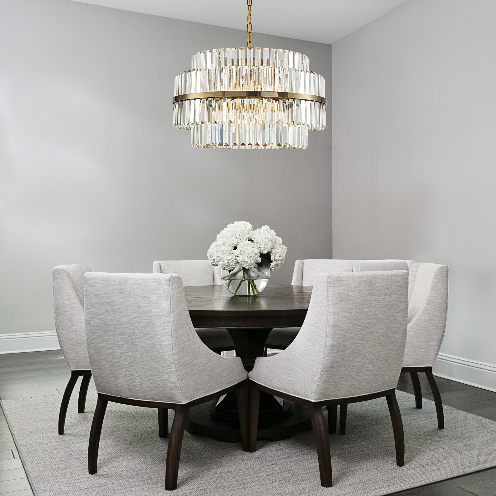 6-Light Modern Antique Brass Round Tiered Chandelier Dimmable Crystal Dining Room Lights