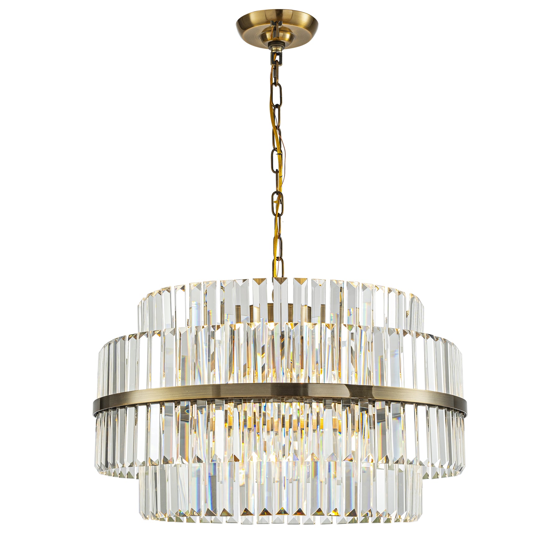 6-Light Modern Antique Brass Round Tiered Chandelier Dimmable Crystal Dining Room Lights