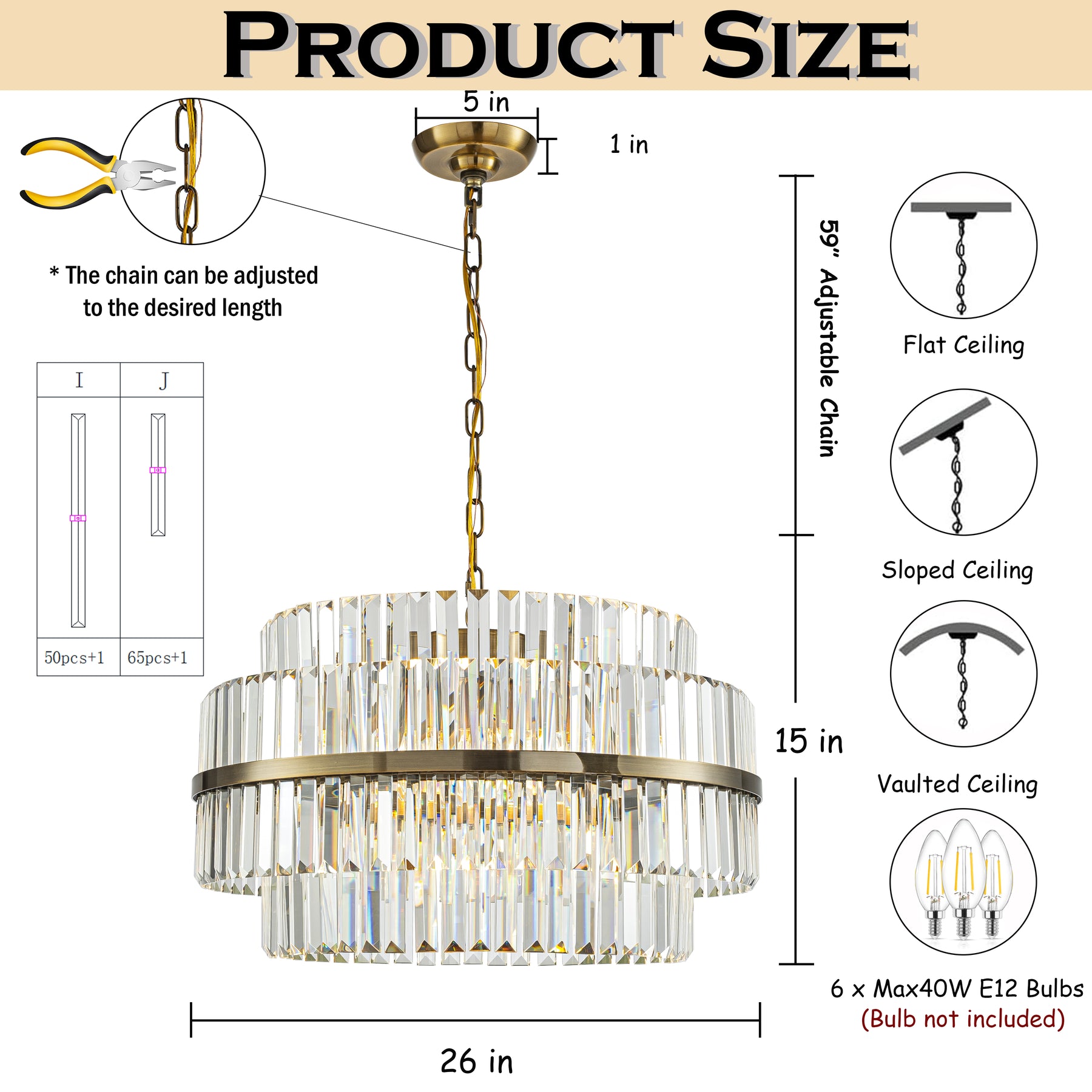 6-Light Modern Antique Brass Round Tiered Chandelier Dimmable Crystal Dining Room Lights