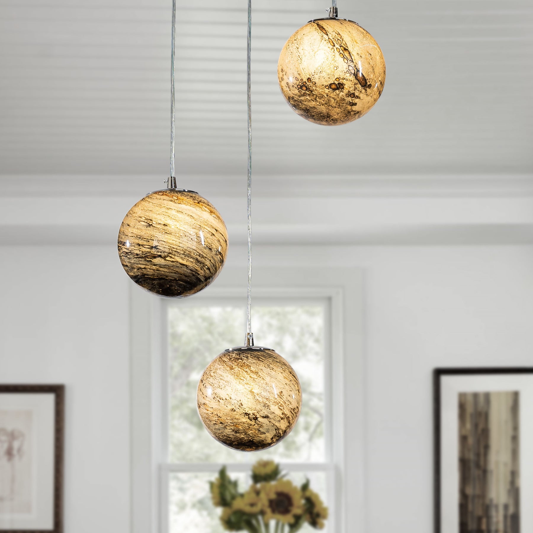 Unique Handblown Glazed Glass Pendant Lamp