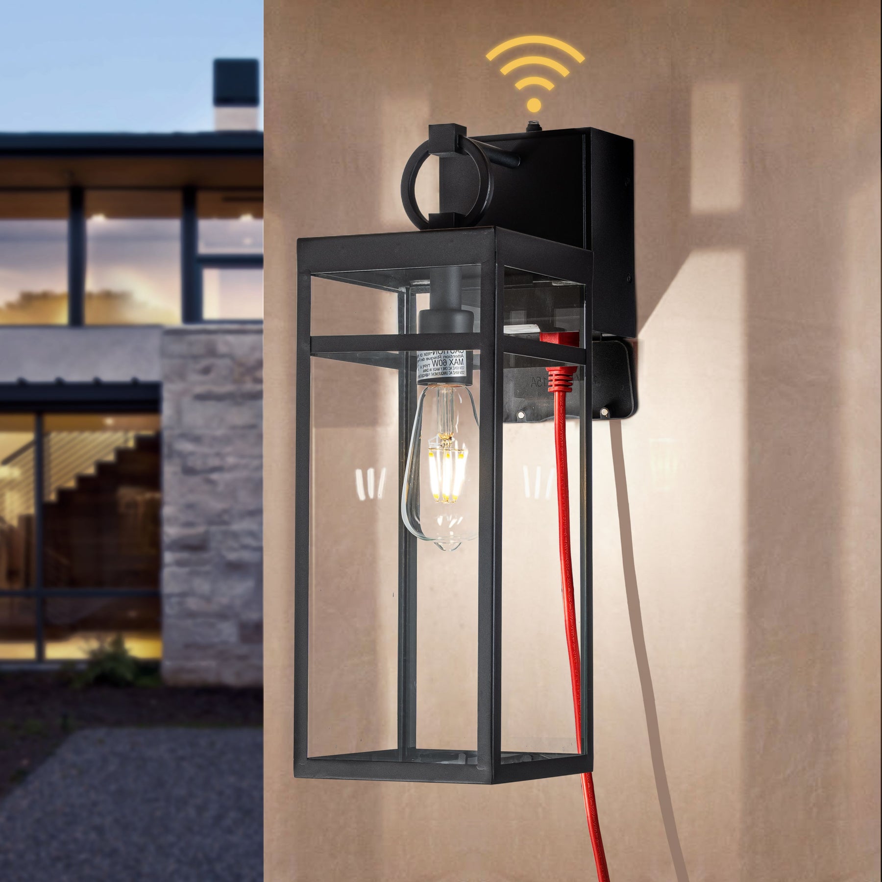 Dusk to Dawn Outdoor Wall Lantern with GFCI Outlets