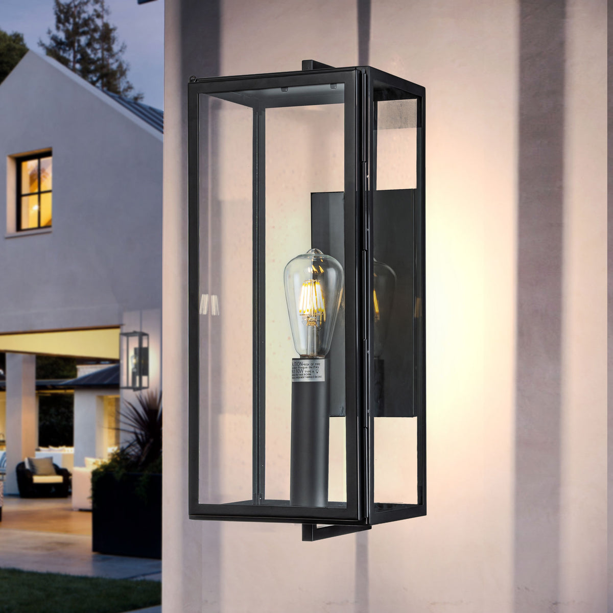 OPEN BOX-Matte Black Outdoor Wall Lantern with Clear Glass Shade