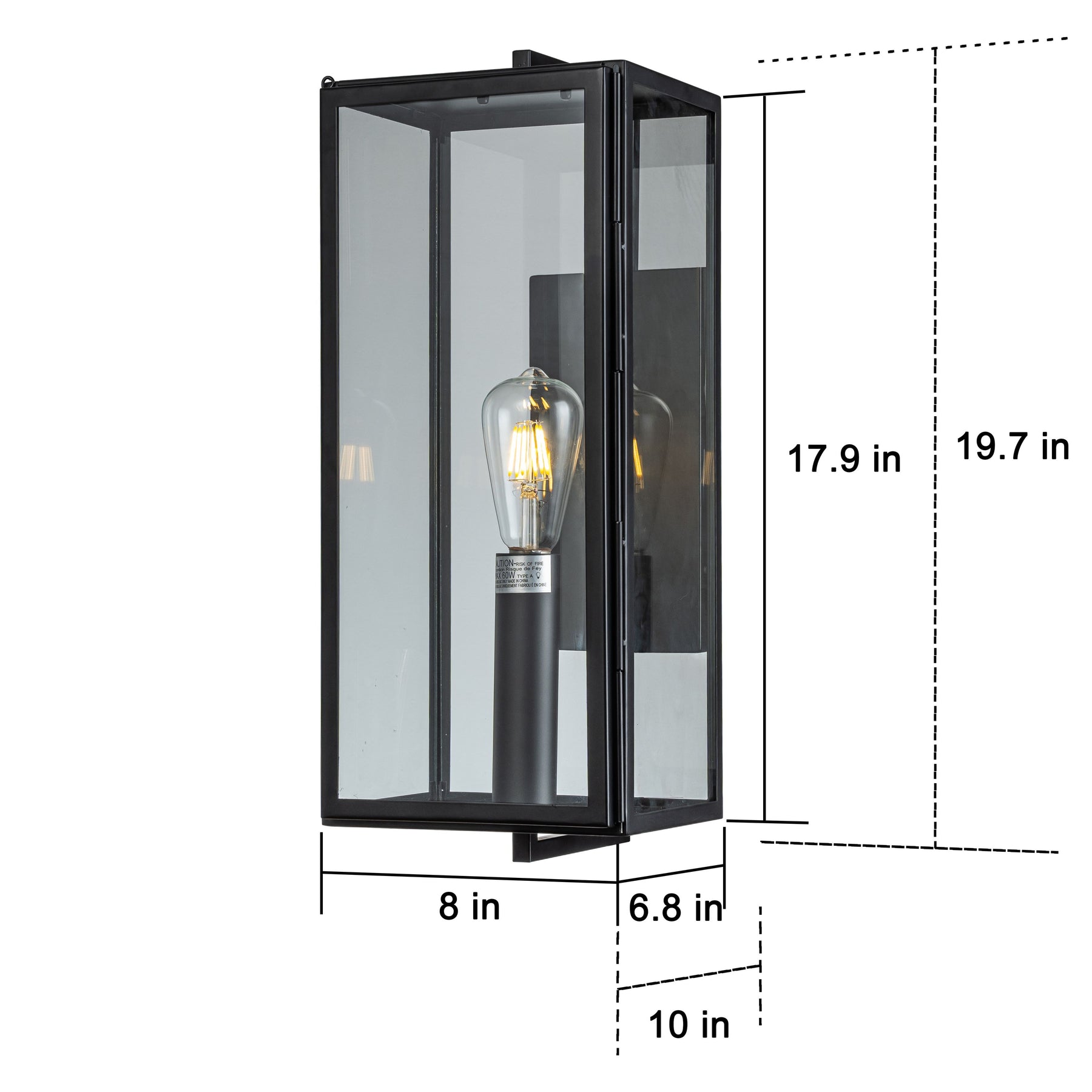 OPEN BOX-Matte Black Outdoor Wall Lantern with Clear Glass Shade