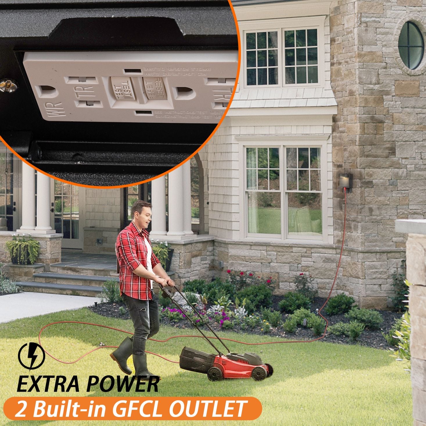 OPEN BOX-Black LED Wall Lantern with Dusk-to-Dawn Sensor and GFCI Outlets