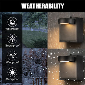 Black LED Wall Lantern with Dusk-to-Dawn Sensor and GFCI Outlets