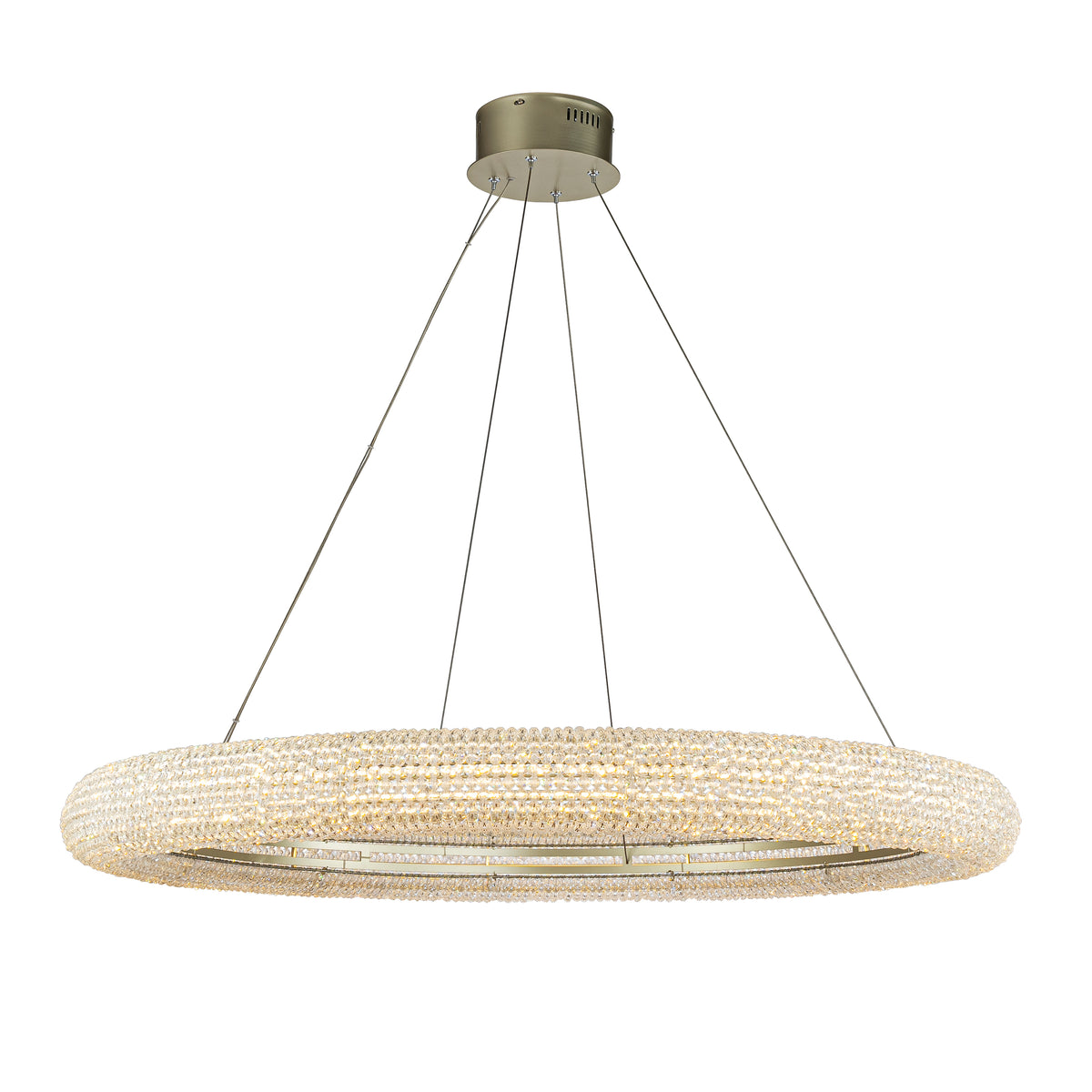 41'' Modern Silver Round LED Intergrated Crystal Chandelier Dimmable Glam Halo Hanging Light For Dining Room Living Room