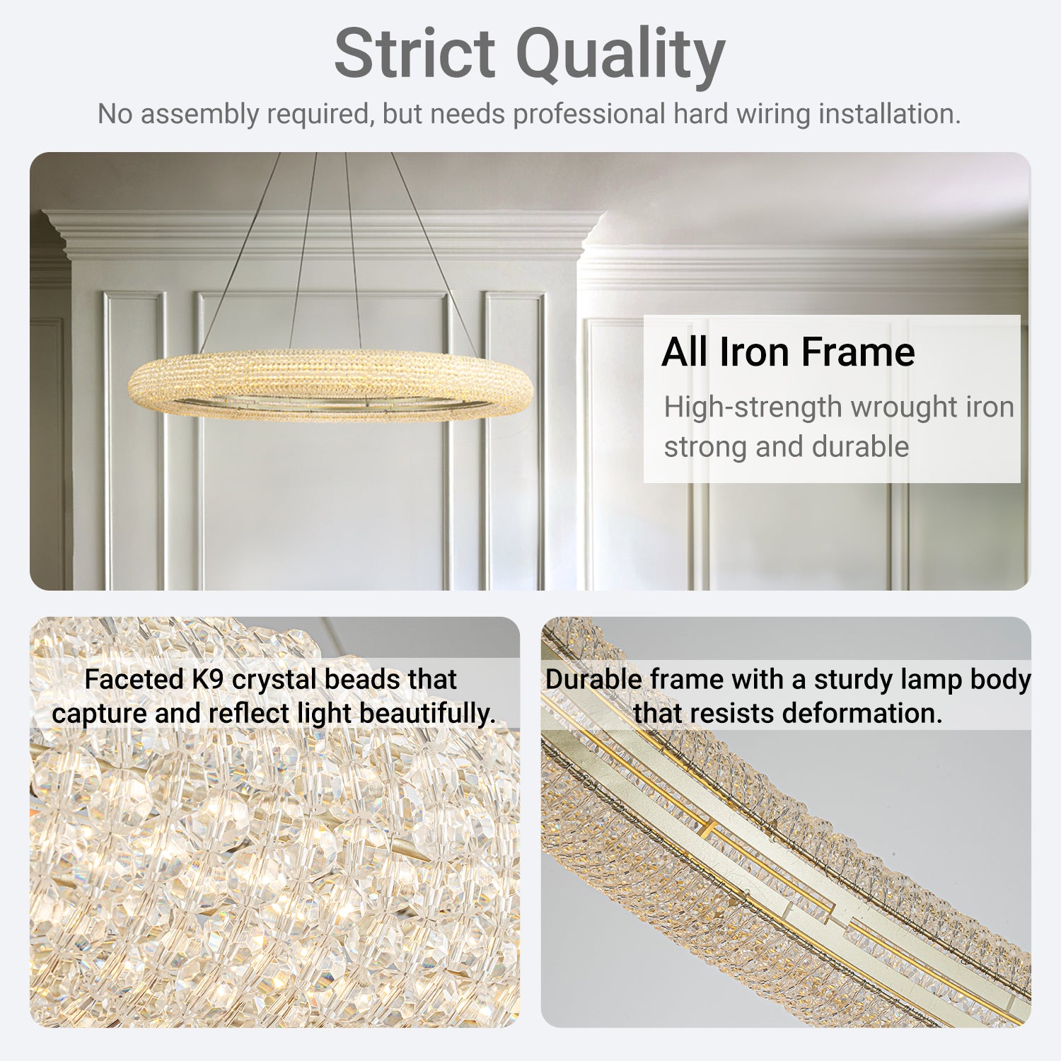 41'' Modern Silver Round LED Intergrated Crystal Chandelier Dimmable Glam Halo Hanging Light For Dining Room Living Room