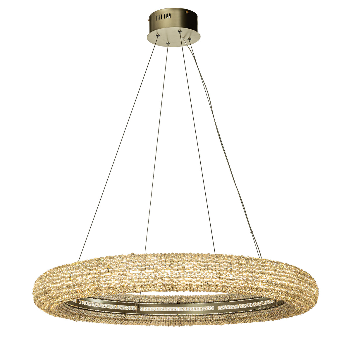 32 in. Contemporary LED Ring Chandelier in Soft Gold with Crystal Beads Accents