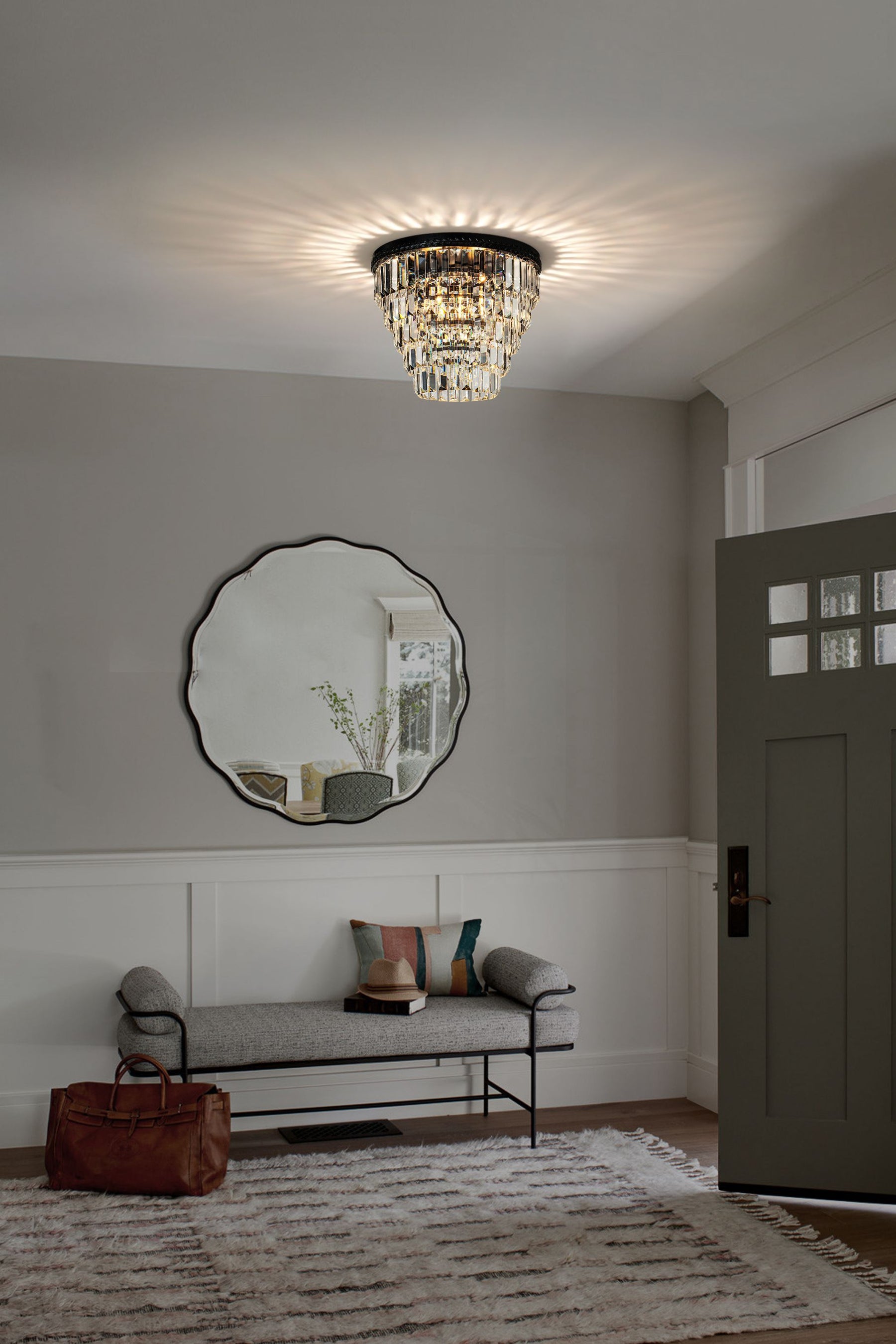 Transitional Tierd Crystal Flush Mount Light