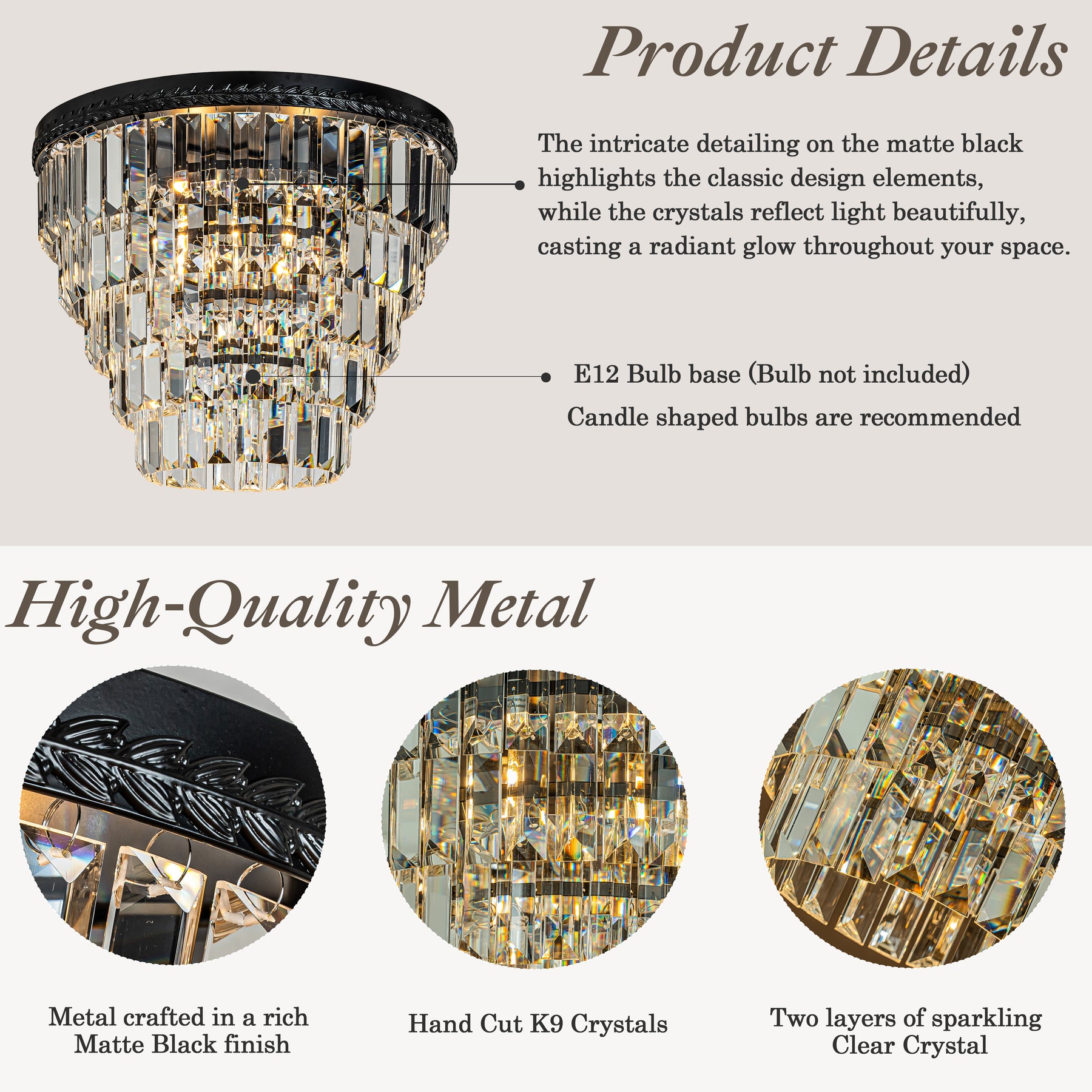 Transitional Tierd Crystal Flush Mount Light