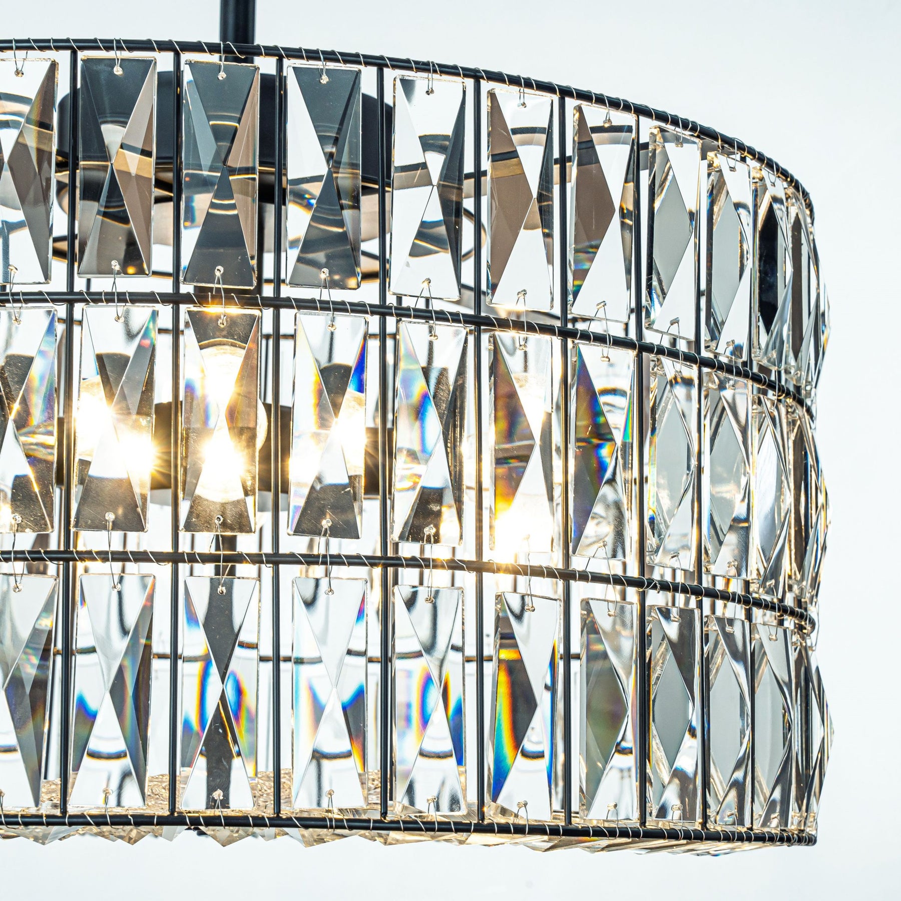 Modern Farmhouse Matte Black Drum Chandelier with Diamond Crystals