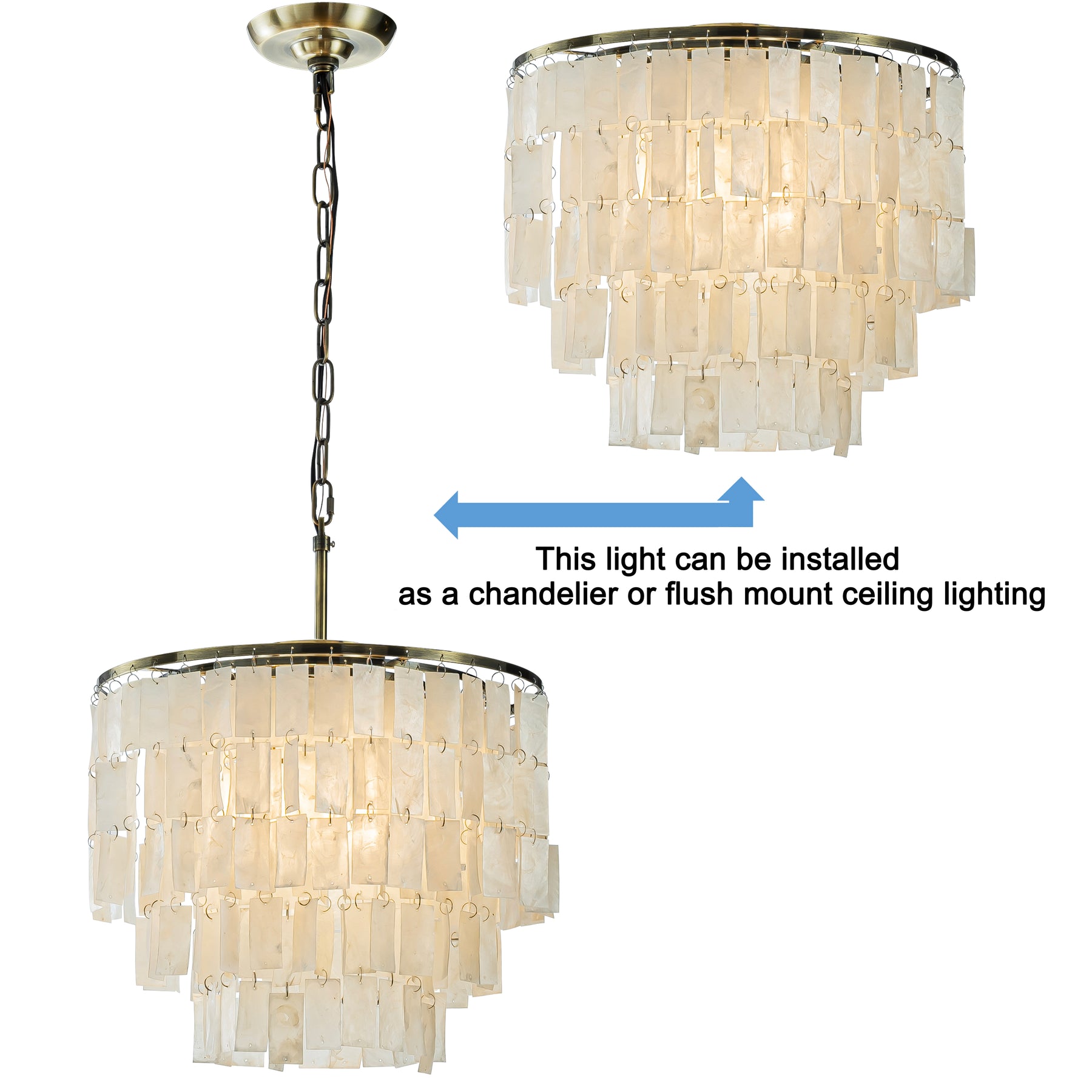 3-Light 18" Rustic Coastal Capiz Tiered Flush Mount Bronze Farmhouse Natural Seashell Ceiling Light For Dining Room