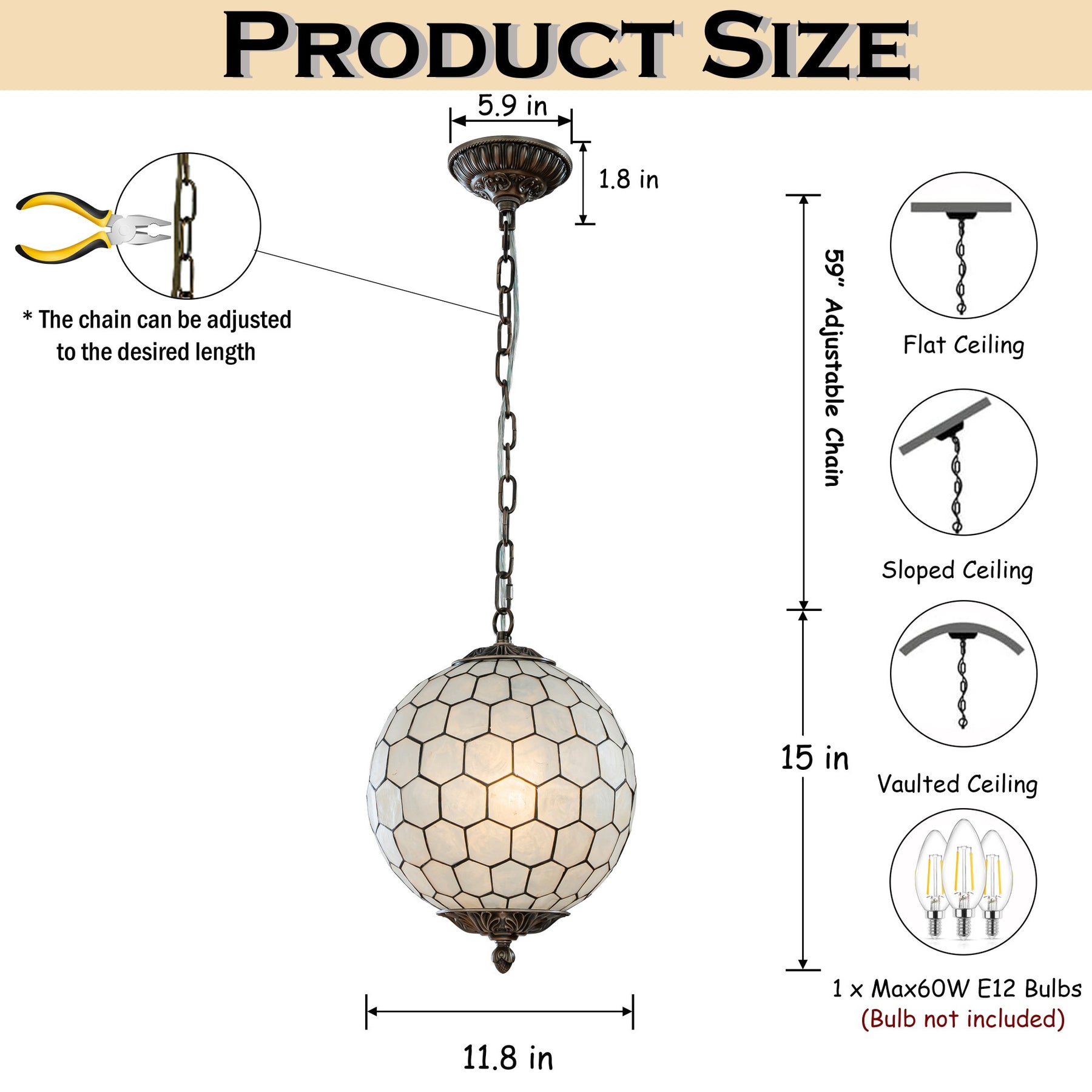 Vintage Mid-Century Modern Capiz Shell Chandelier