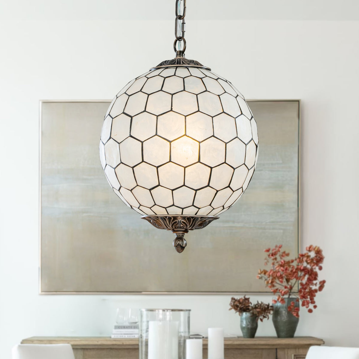 Vintage Mid-Century Modern Capiz Shell Chandelier