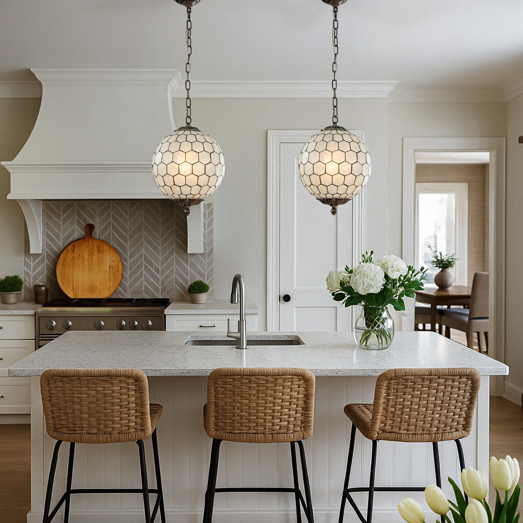 Vintage Mid-Century Modern Capiz Shell Chandelier