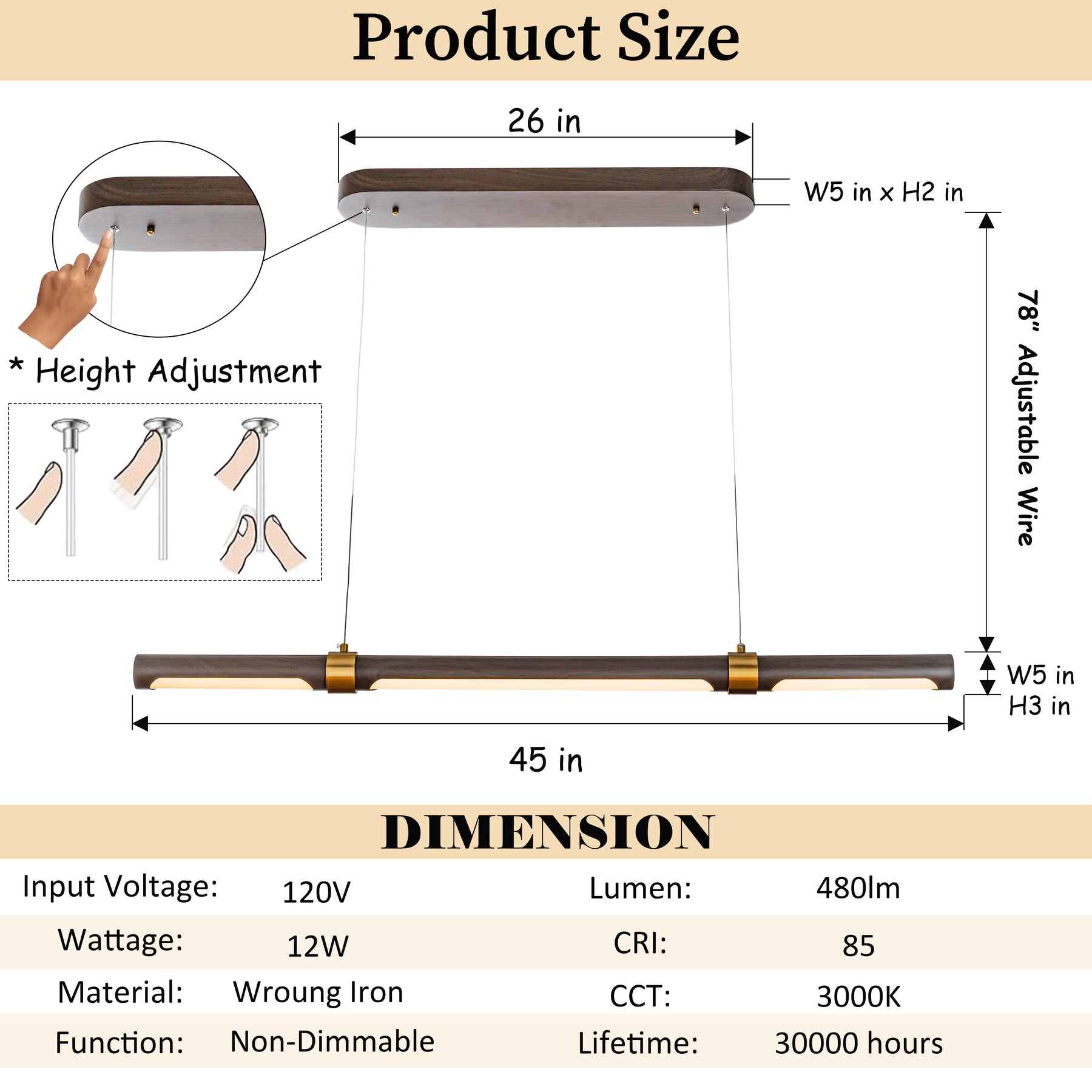 Modern Desk Linear Chandelier with Iron Walnut