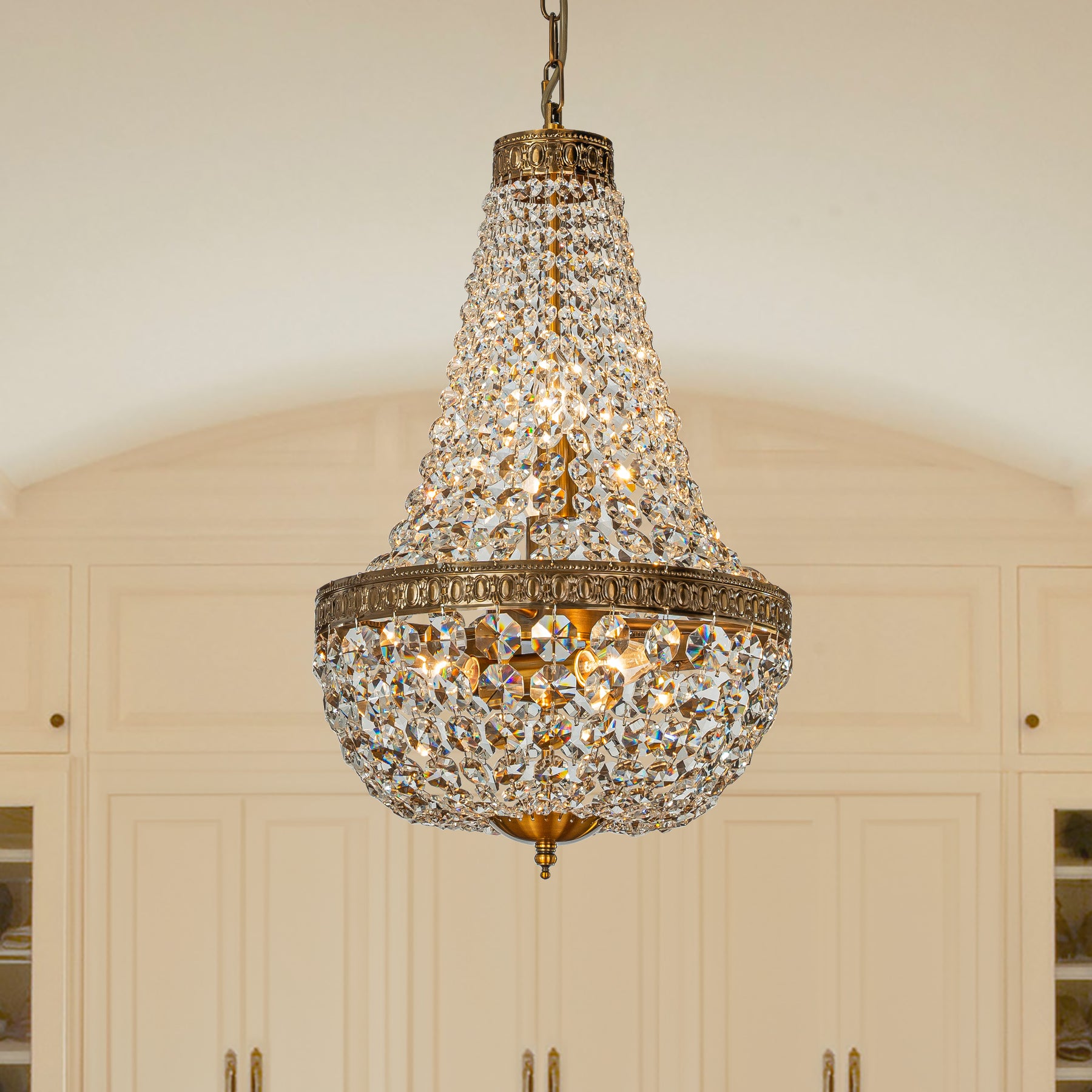 Vintage Crystal Basket Chandelier in Antique Gold