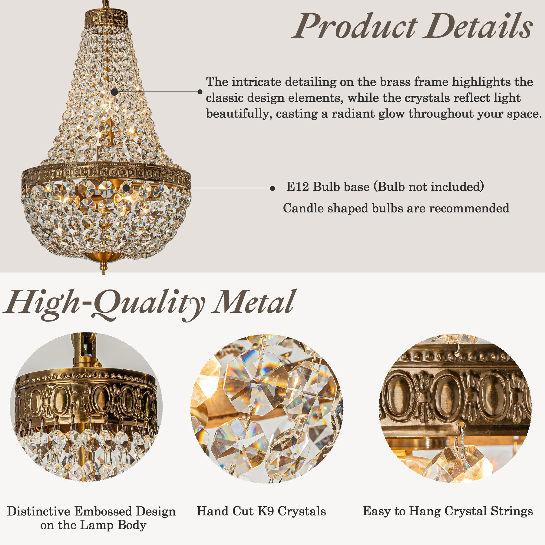 Vintage Crystal Basket Chandelier in Antique Gold