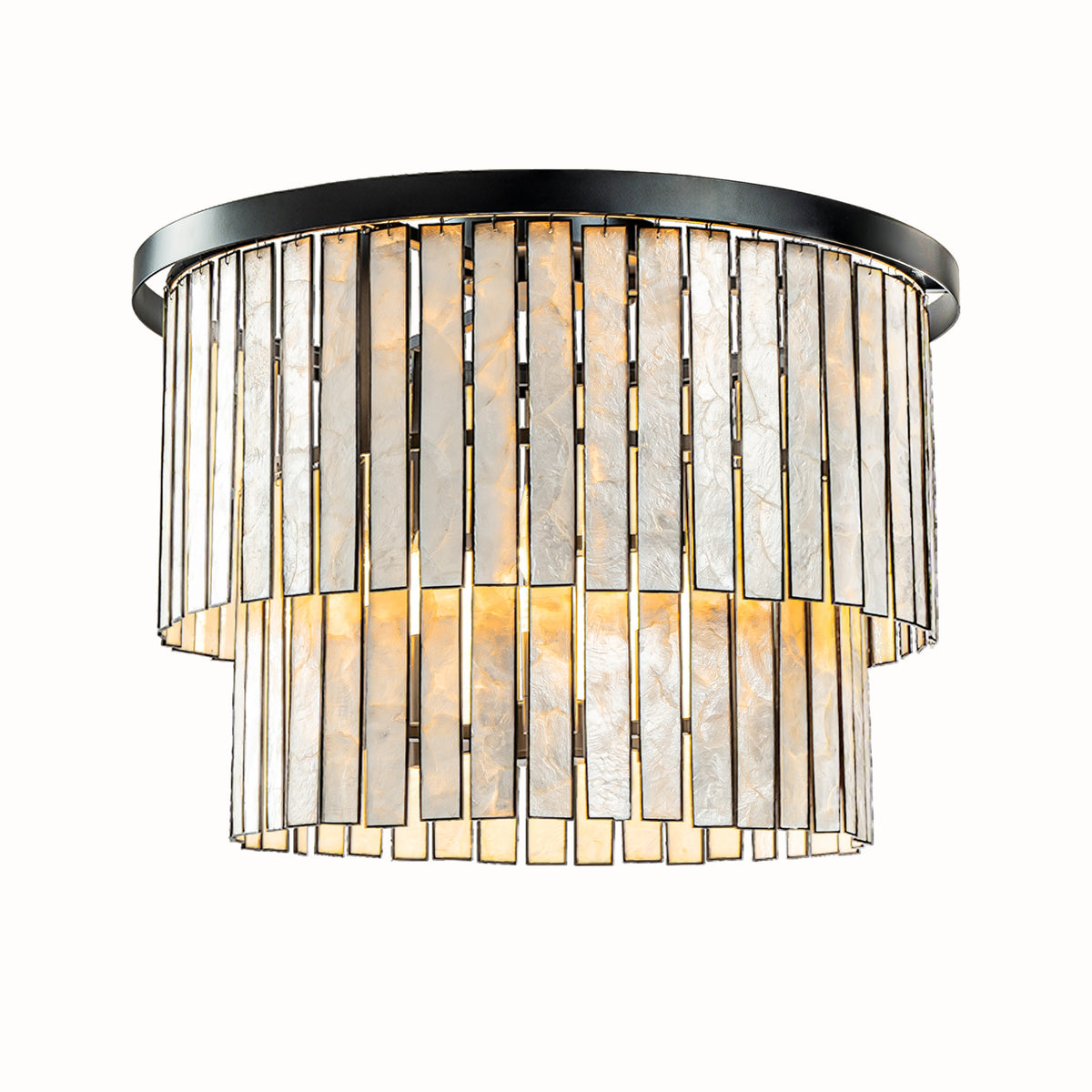 Coastal Capiz Seashells Flush Mount Ceiling Light in Matte Black with Rectangular Shells Panes